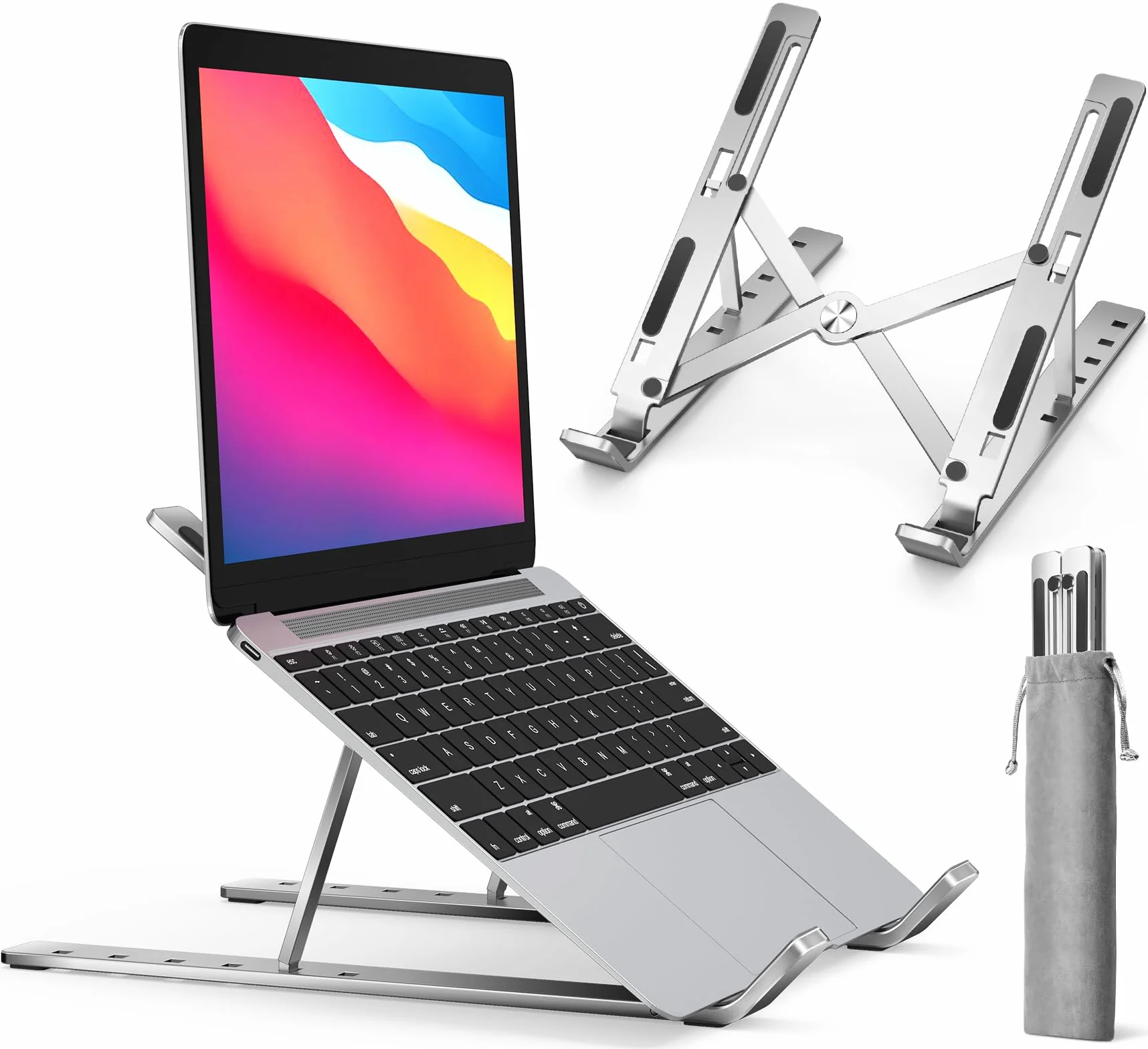 iVoler Supporto PC Portatile, Porta PC Pieghevole, Laptop Stand con 6 Tipi di Angoli Regolabili, Alluminio Ventilato Supporto per Porta Computer/MacBook/PRO/Air/iPad Laptop, 10-15,6" - Argento