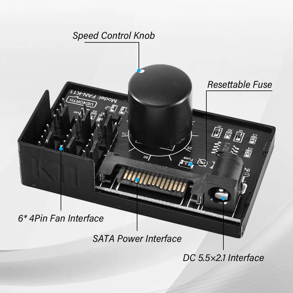 Controller ventola PWM Binghe 1 a 6 4 pin 12 V hub PC SATA DC 5525 controllo velocità supporta 6 ventole