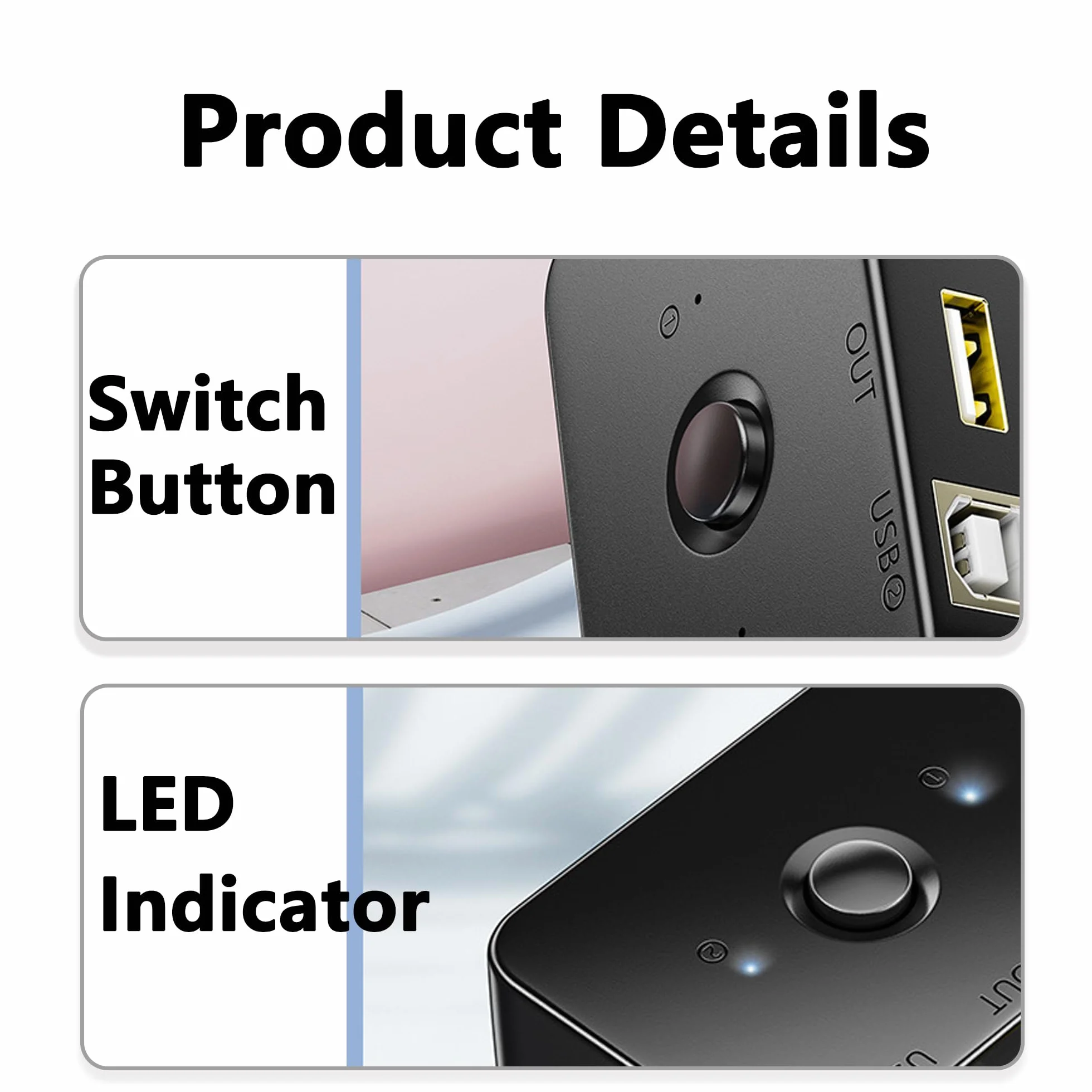 USB 2.0 Sharing Switch, selettore stampante USB B 2 in 1, interruttore USB 2 computer che condividono con Luce LED, per stampante, scanner, tastiera, Include 3 cavi USB 2.0 da 1,5M