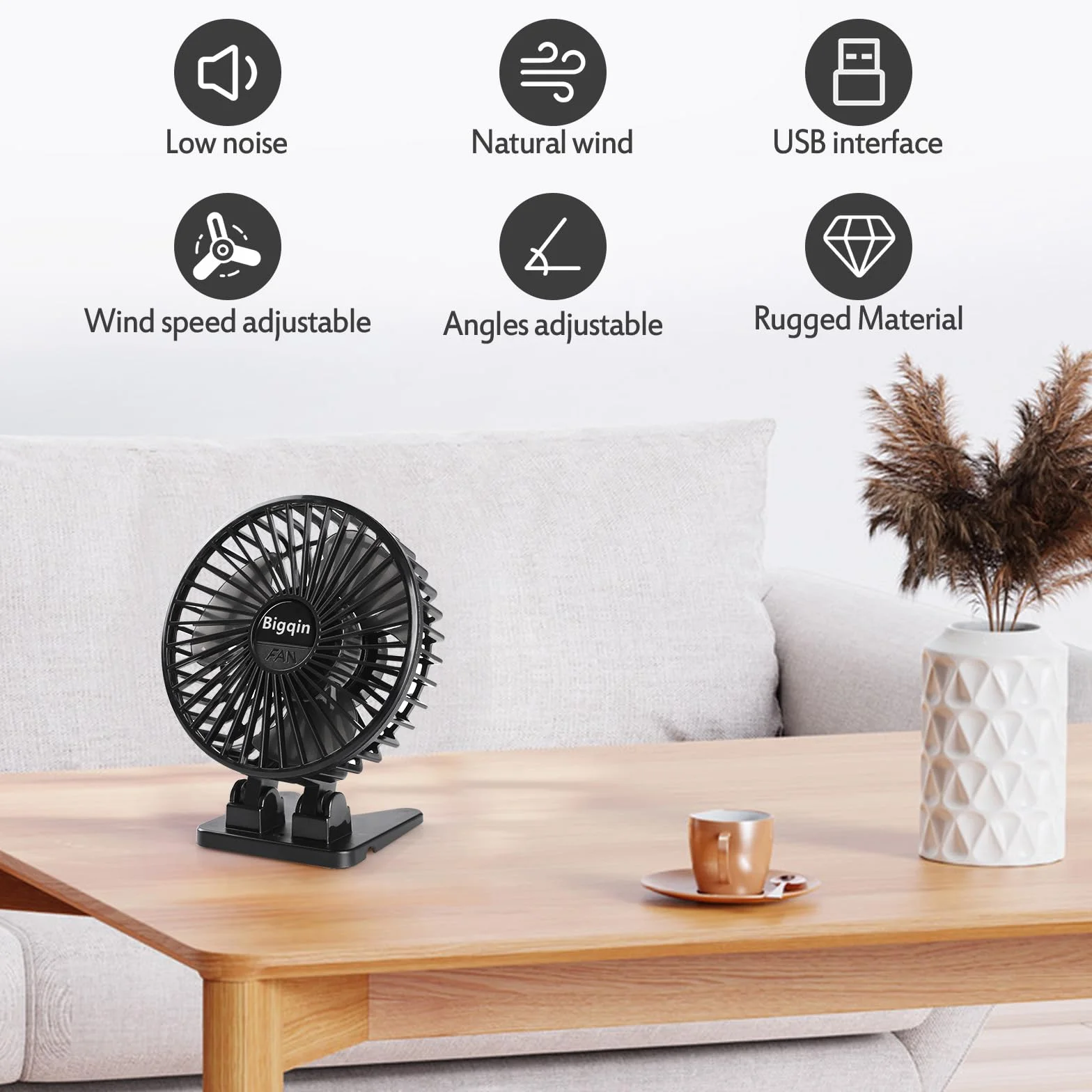 Mini Ventilatore Portatile, Ventola Silenziosa USB, 3 velocità in un Pulsante, Piccolo Ventilatore Potente, Mini Ventilatore ad Angolo Regolabile per Tavolo da Ufficio,Nero