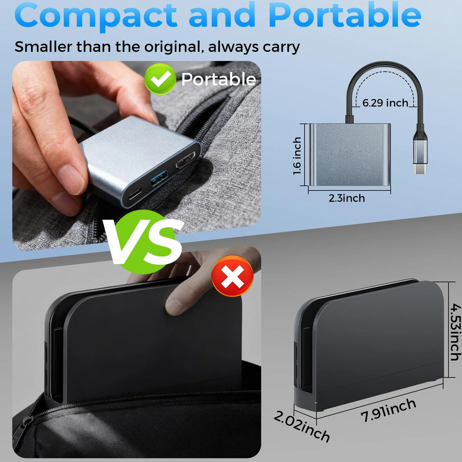 Switch 2 Dock, docking station portatile USB C con porta 4K @ 120Hz/PD 100W/USB 3.0, dock TV da viaggio in lega di alluminio per Switch/Steam Deck/ROG Xbox Ally X/Legion Go 1/2/S