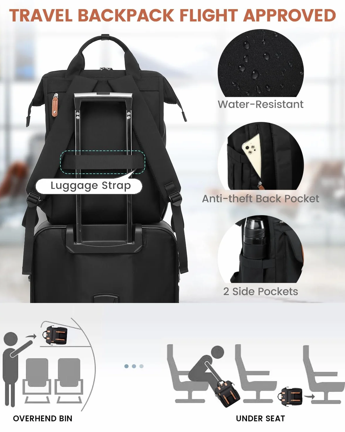 LOVEVOOK Zaino porta PC Donna, Impermeabile Zaino Donna Università con Borsa per Cavo Dati, Zaini Multifunzione Computer Capiente da Viaggio Lavoro Scuola Affari Ufficio