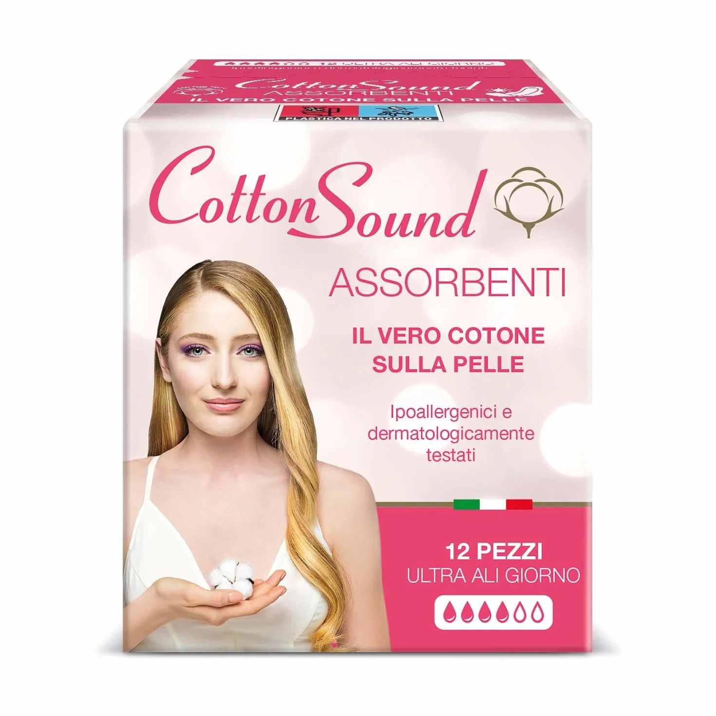 COTTON SOUND ULTRA ALI GIORNO Assorbenti 100% Cotone Idrofilo 12 Pezzi Ipoallergenici Super Assorbenti Made in Italy