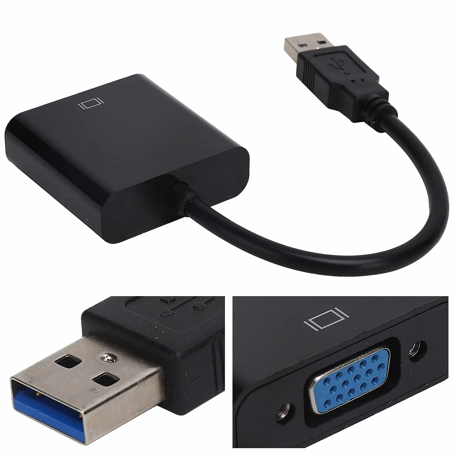 Qiilu Convertitore USB 3.0 Maschio a VGA Femmina 15 Pin 1080p 60 Hz per PC Laptop Monitor Proiettore
