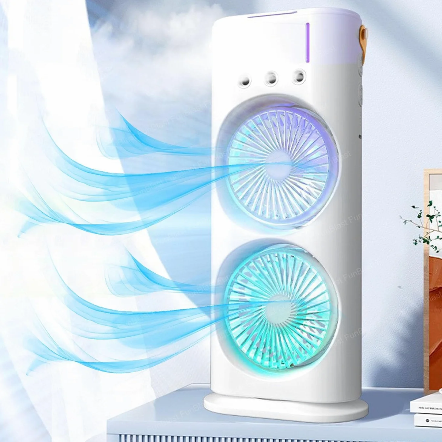 Orca INTERNATIONAL CO.Ventilatore portatile a doppia estremità con dispositivo di raffreddamento, ricaricabile tramite USB, mini ventola di raffreddamento da tavolo per ufficio, con spray d'acqua,