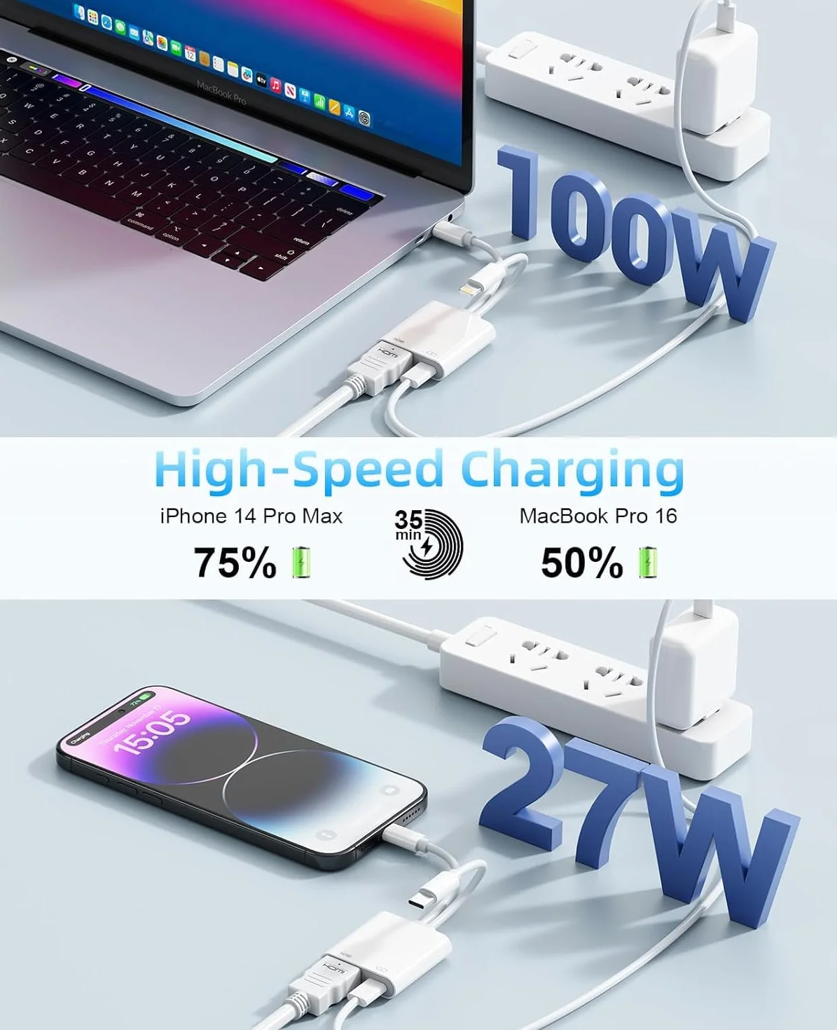 Adattatore USB-C e Lightning a HDMI per iPhone iPad a TV [2026 Nuovo, MFi Certificato], 2 in 1 4K@60 Hz Sincronizzazione Apple Lightning a Adattatore AV Digitale per MacBook, iPhone16/15