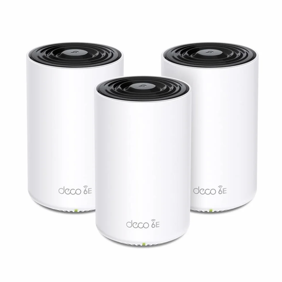 TP-Link Deco XE75 (3-pack) Mesh Router AXE5400 Wi-Fi 6E Tri-Band, Per Tutta La Casa, Porta Gigabit, 802.11ax 6 GHz, AI-Driven, TP-Link HomeShield, MU-MIMO, OFDMA