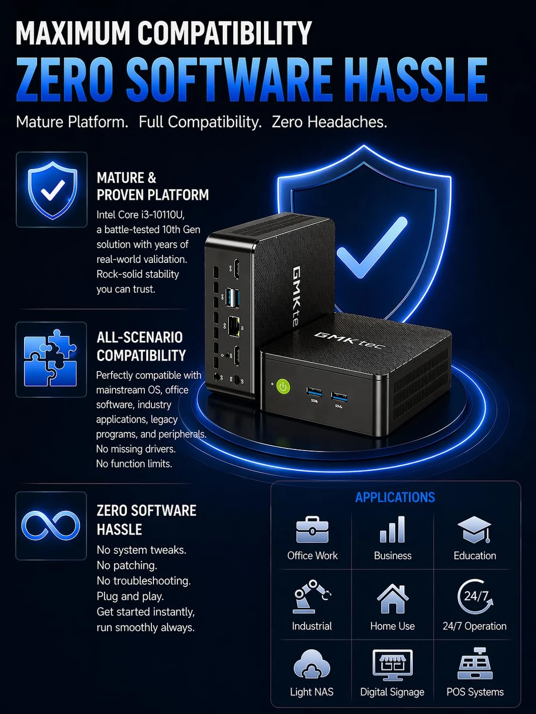 GMKtec G3 PRO Mini PC Intel Core i3-10110U 16GB RAM 512GB SSD M.2 2x4K HDMI USB 3.2 Wi-Fi 6 BT 5.2 LAN 2.5G