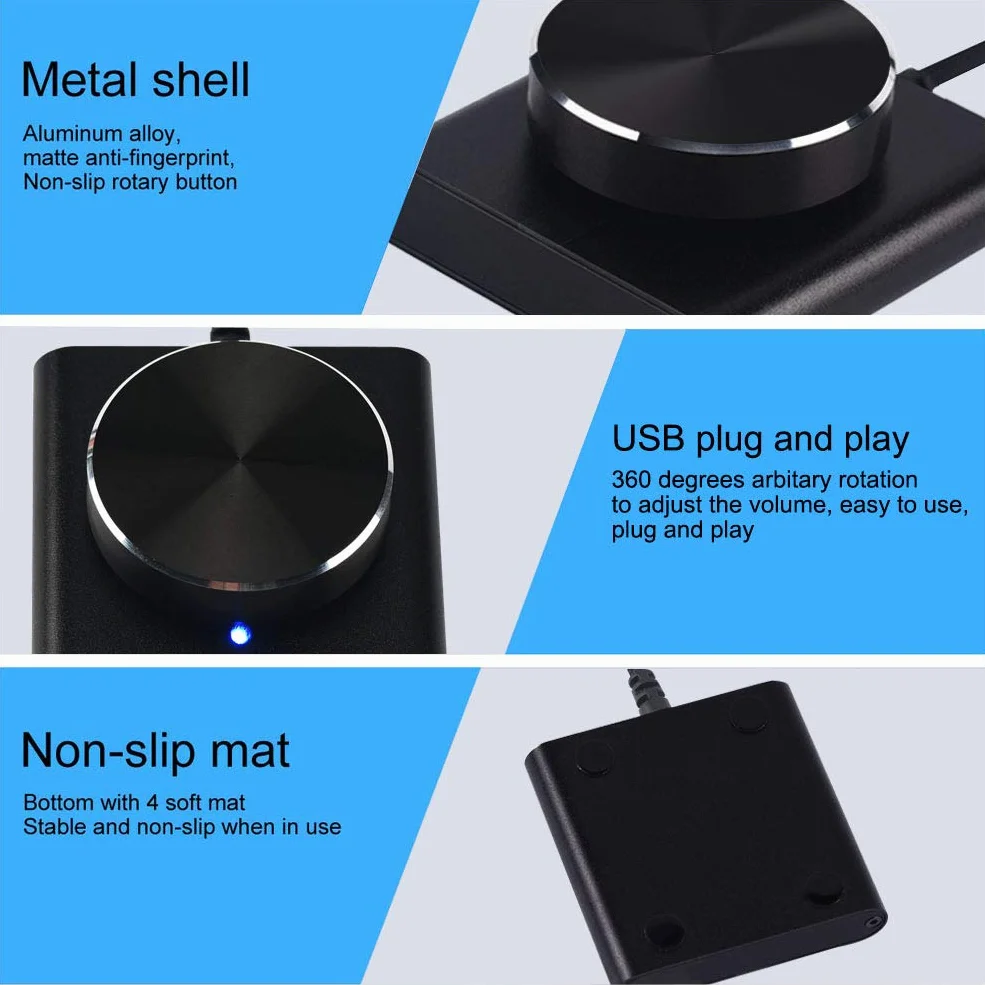 Manopola di Controllo del Volume USB con Funzione Muto/Pausa per Computer, Controller Audio Nero
