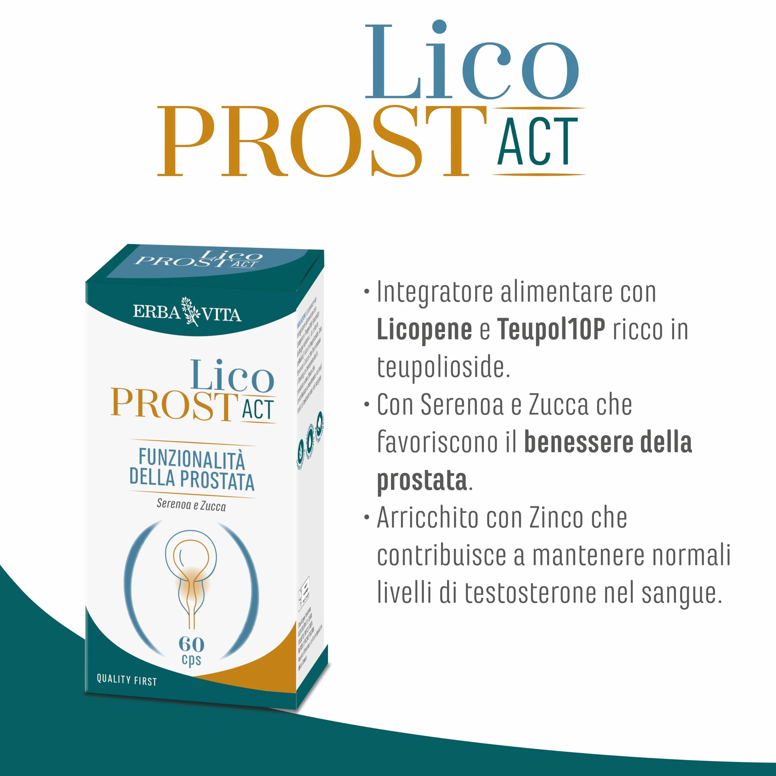 ERBA VITA Licoprost Act integratore alimentare con Licopene e Teupol10P 60 Capsule