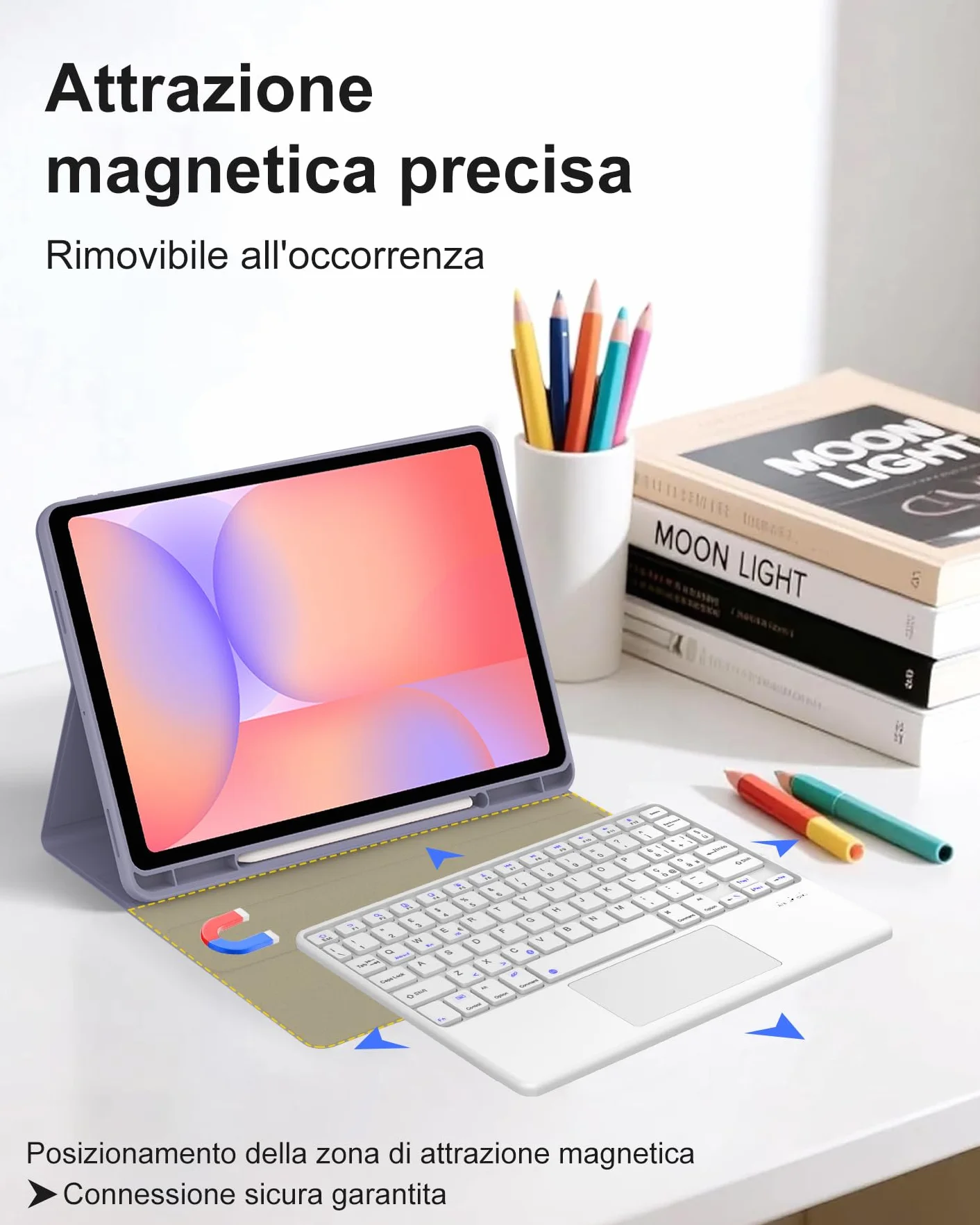 Custodia con Tastiera Bluetooth per Samsung Galaxy Tab S10 Lite 10,9" (2025), S10 FE (2025), S9 FE (2023), S9 11" (2023) - Tastiera Italiana con Trackpad Senza Retroilluminazione, Lavanda