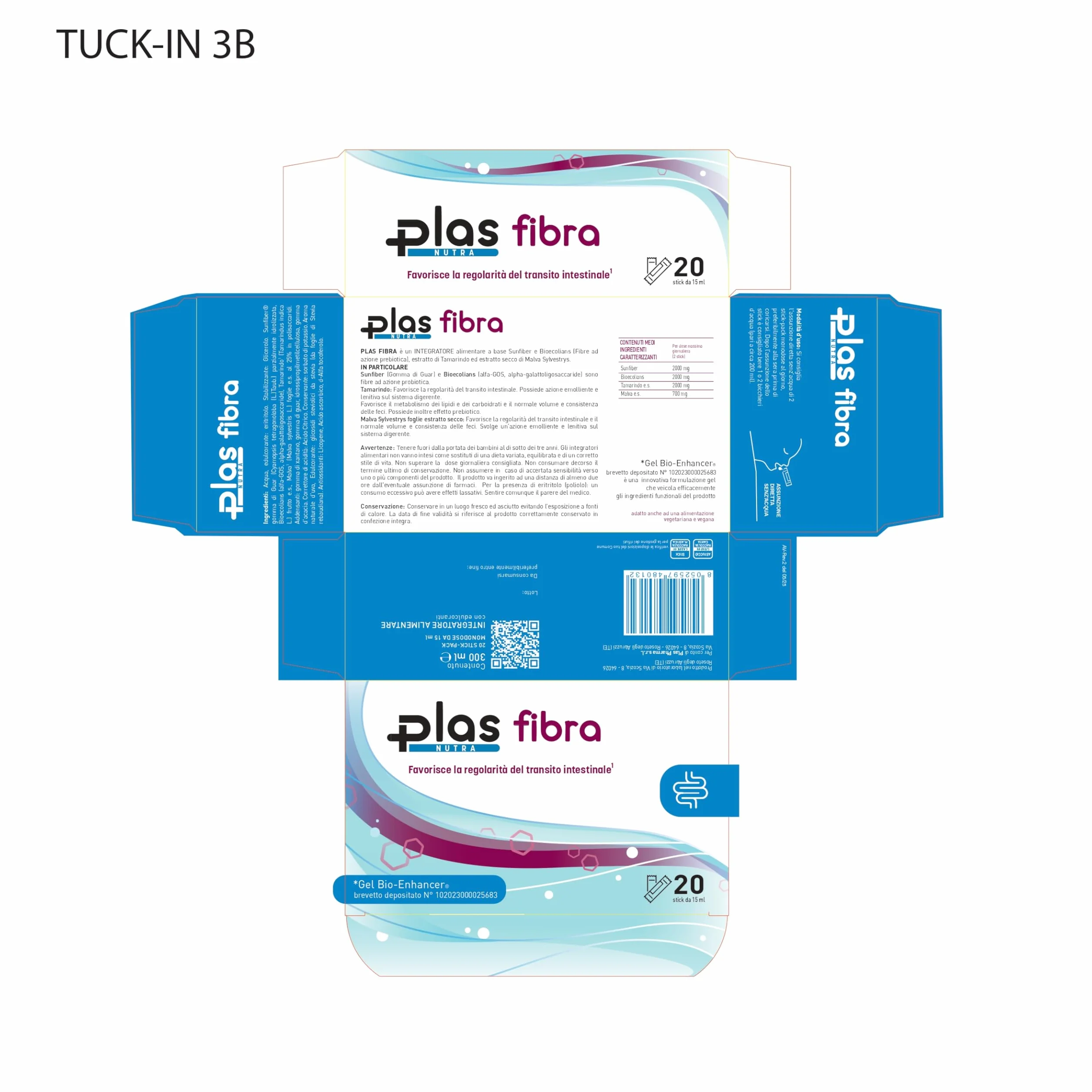 Plas Pharma Fibra Integratore Stitichezza Gonfiore Addominale Transito Intestinale Flora Batterica Fibre Naturali Prebiotiche 20 Stick Gel 15 ml Made in Italy