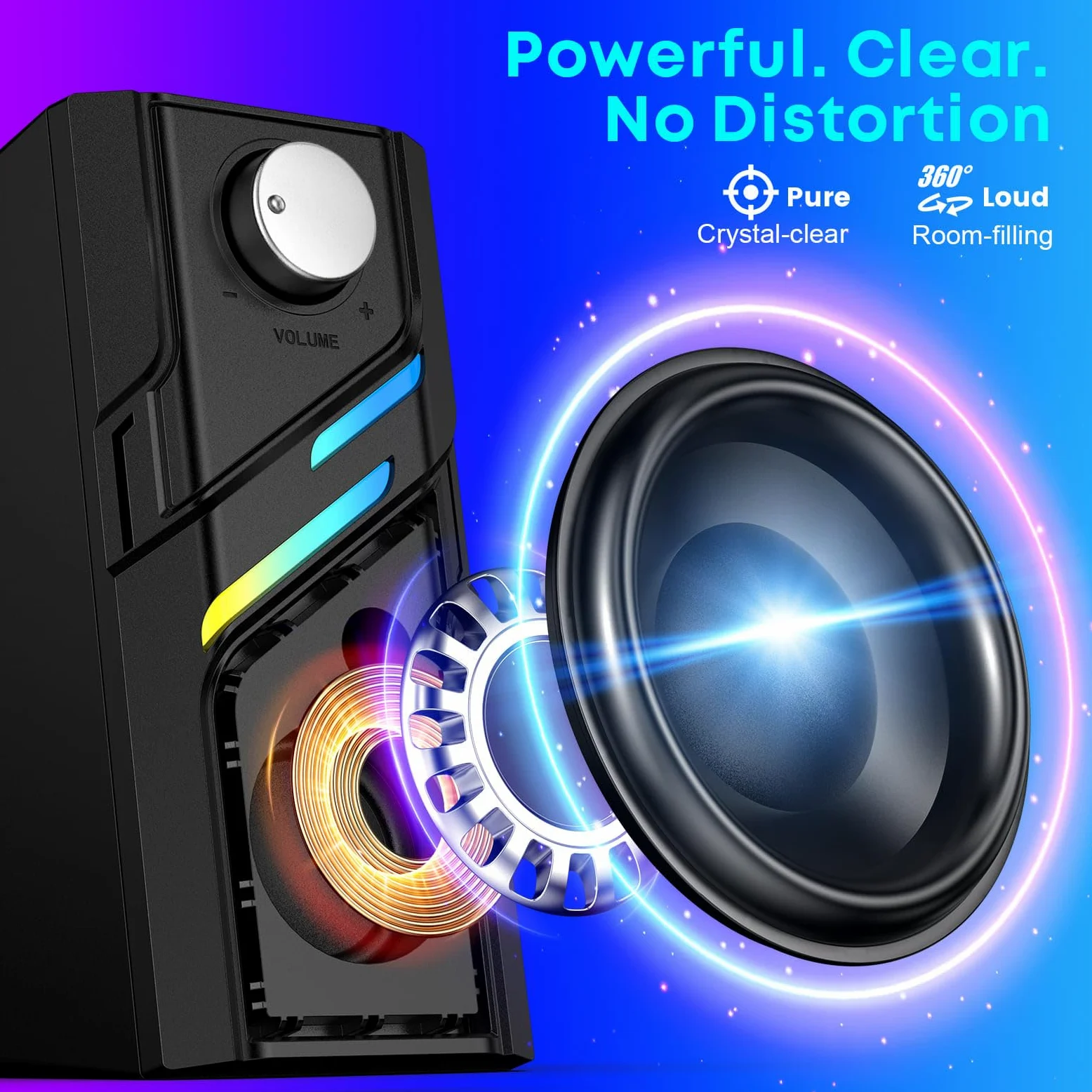 LENRUE Altoparlanti per PC da scrivania, altoparlanti per computer con controllo facile, suono chiaro e potente, luci touch, plug and play per computer, PC, monitor, laptop, giochi (nero chiaro)
