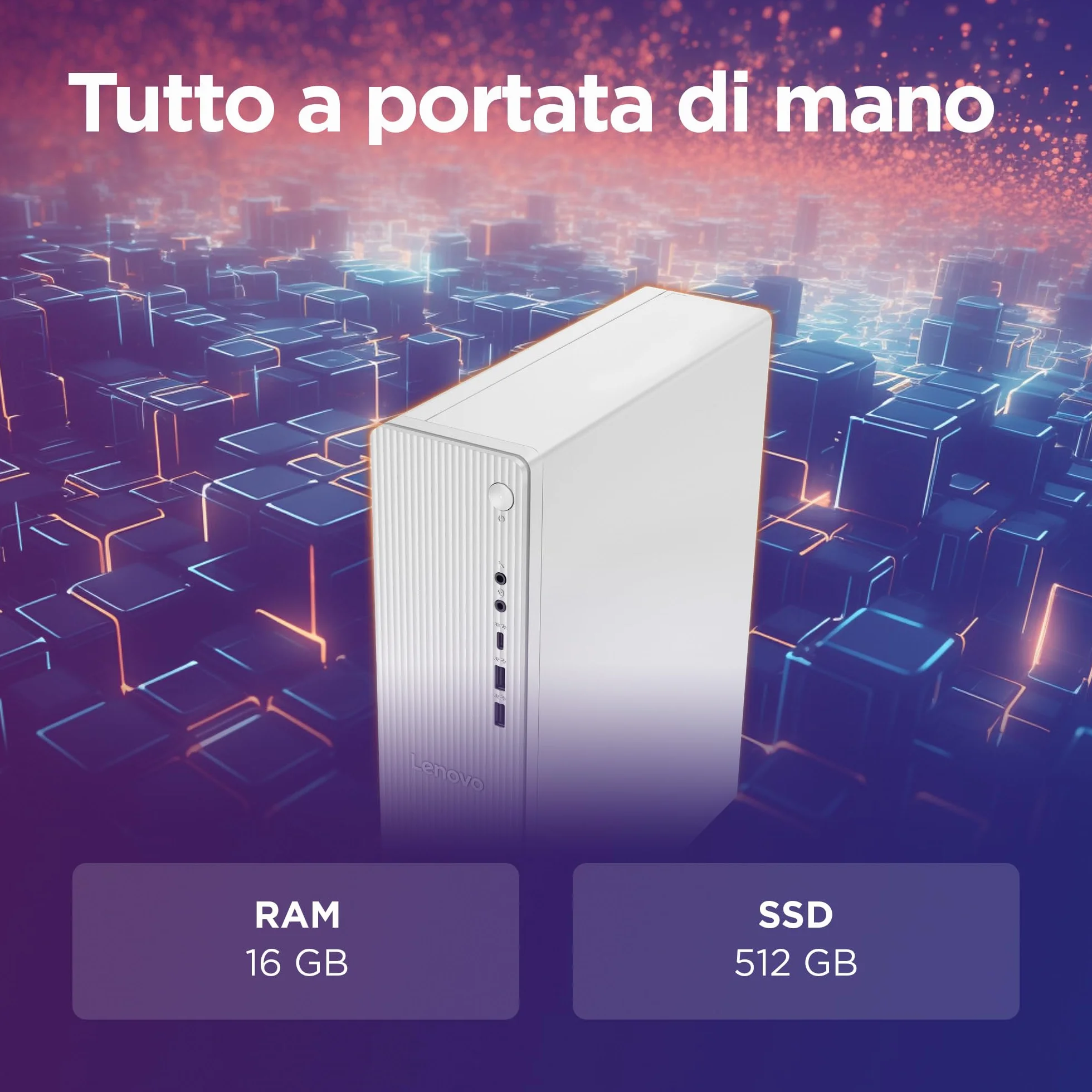 Lenovo IdeaCentre Tower Gen 9 - Desktop, Intel Core i7-13620H, RAM 16GB, SSD 512GB, Wi-Fi 6, BT 5.2, Windows 11 Home, Mouse e Tastiera USB inclusi - Cloud Grey