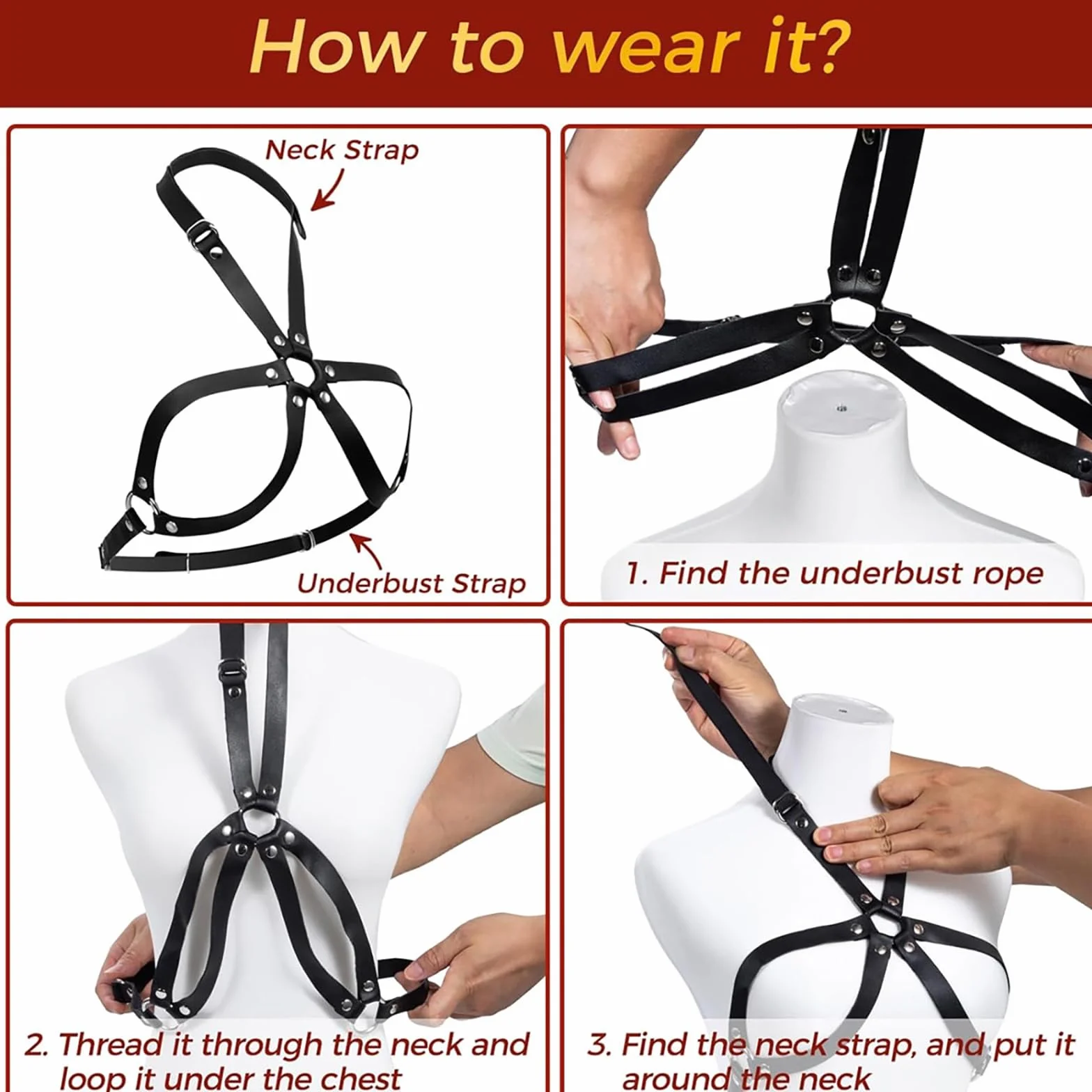 Bdsm Cuoio Bondage Imbracatura Seno Regolabile Set Coppie Sesso Estremo Giochi Letto Costrizione (Black)