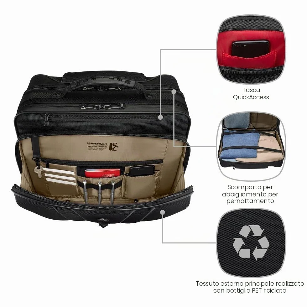 WENGER Legacy Black Series Cartella con Ruote, Borsa Trolley Porta PC, Notebook 15,6”, 29 l, Ufficio Lavoro Università Scuola, Nero, 653631