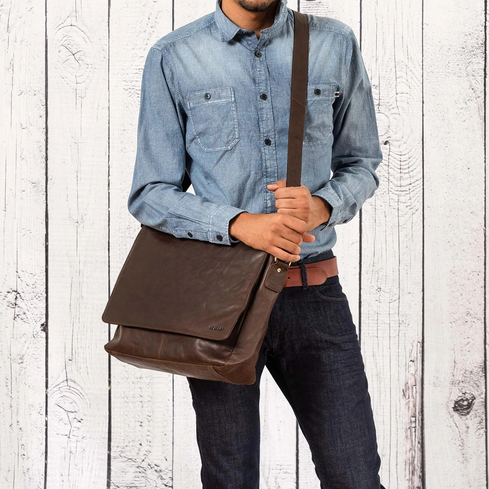 LEABAGS Borsa a Tracolla in Pelle per Uomo e Donna | Borsello Messenger con Tracolla | Borsa per Laptop in Vera Pelle fino a 15 Pollici | Borsa da Lavoro, Trasporto e Mano