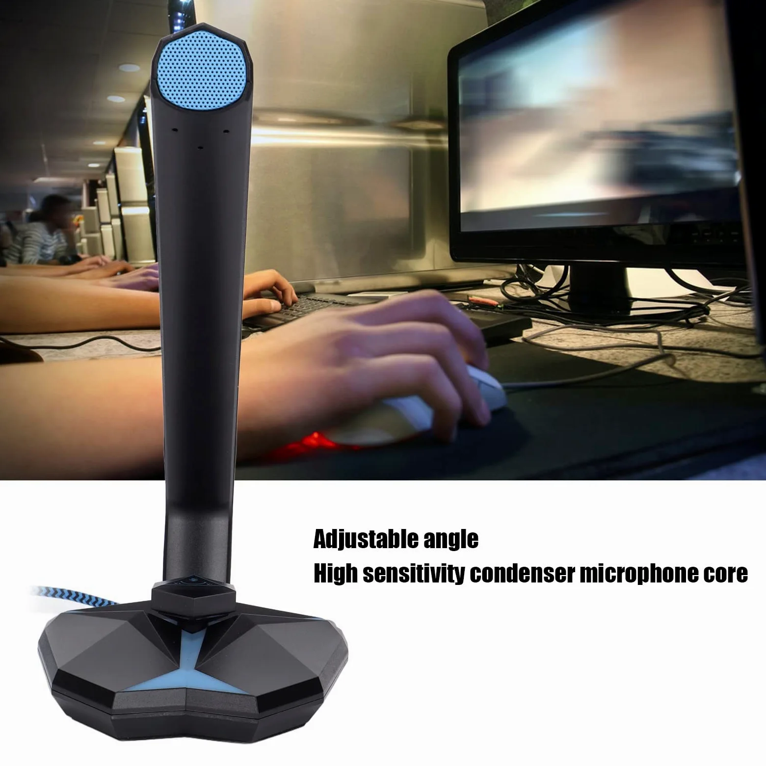 Bewinner Microfono USB per Computer, Microfono per PC USB Omnidirezionale con Regolazione 'Angolo Regolabile con Indicatore LED Freddo, Microfono USB per PC per Riunioni di Ufficio di