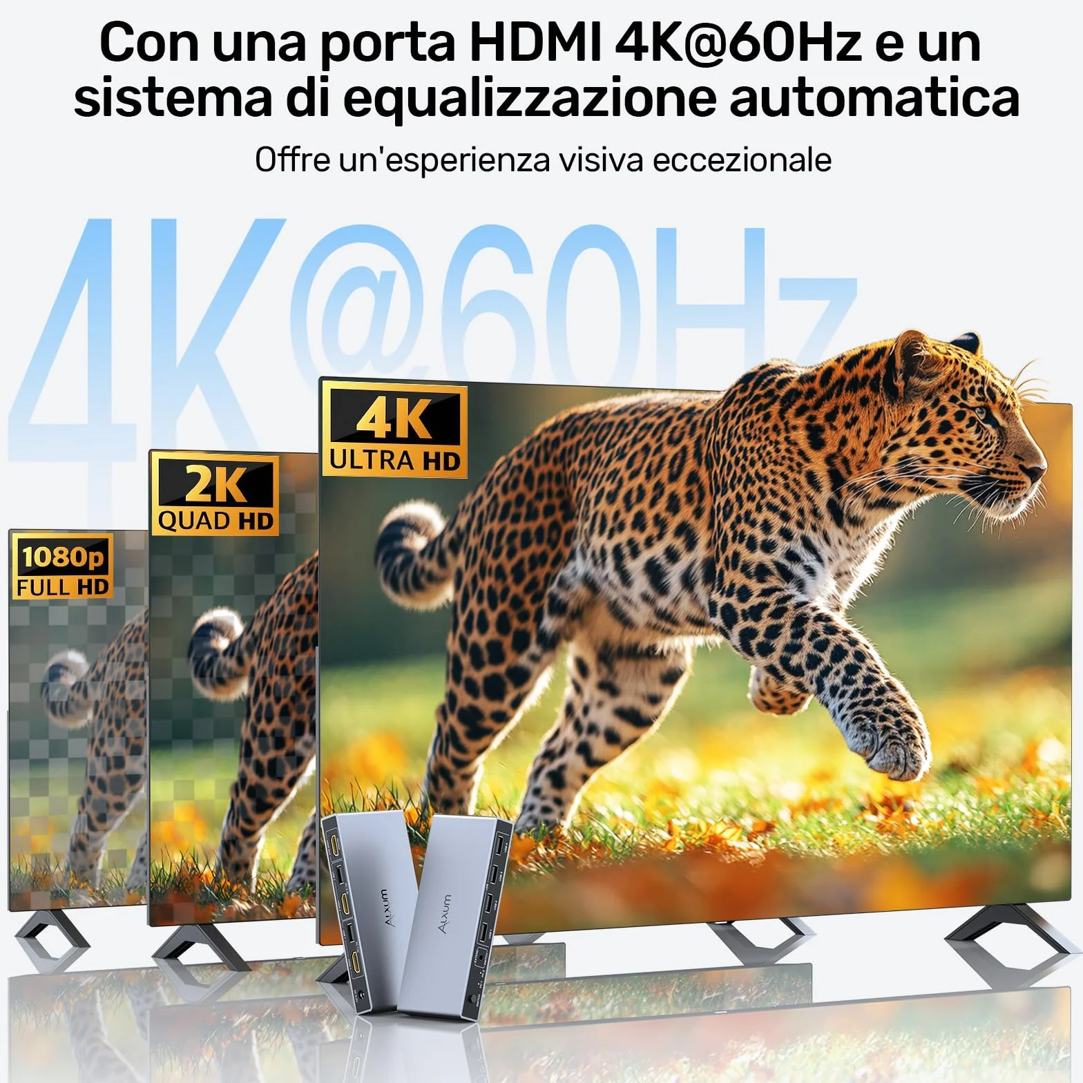 Alxum USB HDMI 2 PC KVM switch 1 monitor che supporta 4K60HZ, due computer per condividere uno schermo con quattro porte USB, tra cui controller desktop, 2 cavi USB e adattatore di alimentazione