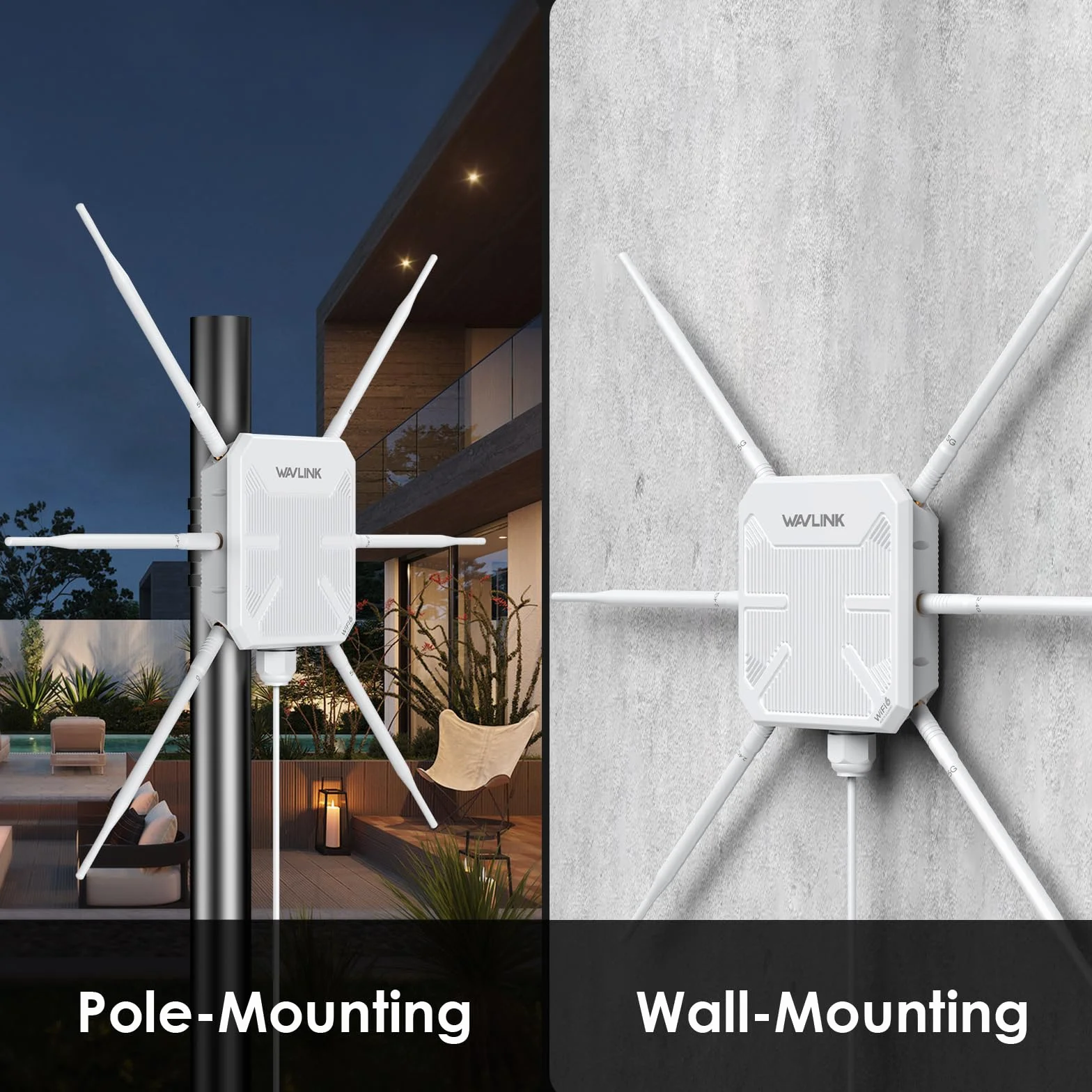 Ripetitore WiFi Esterno Potente Wavlink AX3000 WiFi 6 – Antenna 360°, Lungo Raggio, Mesh, PoE, IP67 – Ideale per Giardini, Grandi Spazi e Aree Esterne Lontane