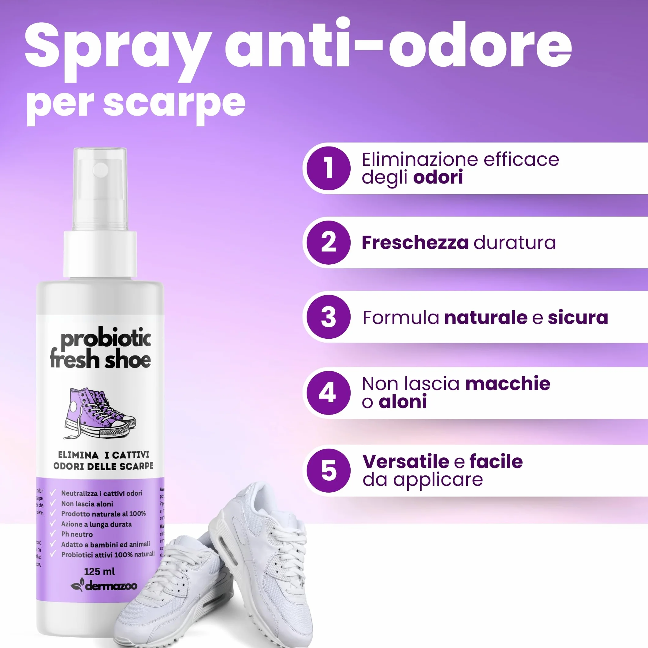 Dermazoo Probiotic Fresh Shoe Deodorant 125 ml - Deodorante per Scarpe Elimina Odori Spray Antiodore Naturale