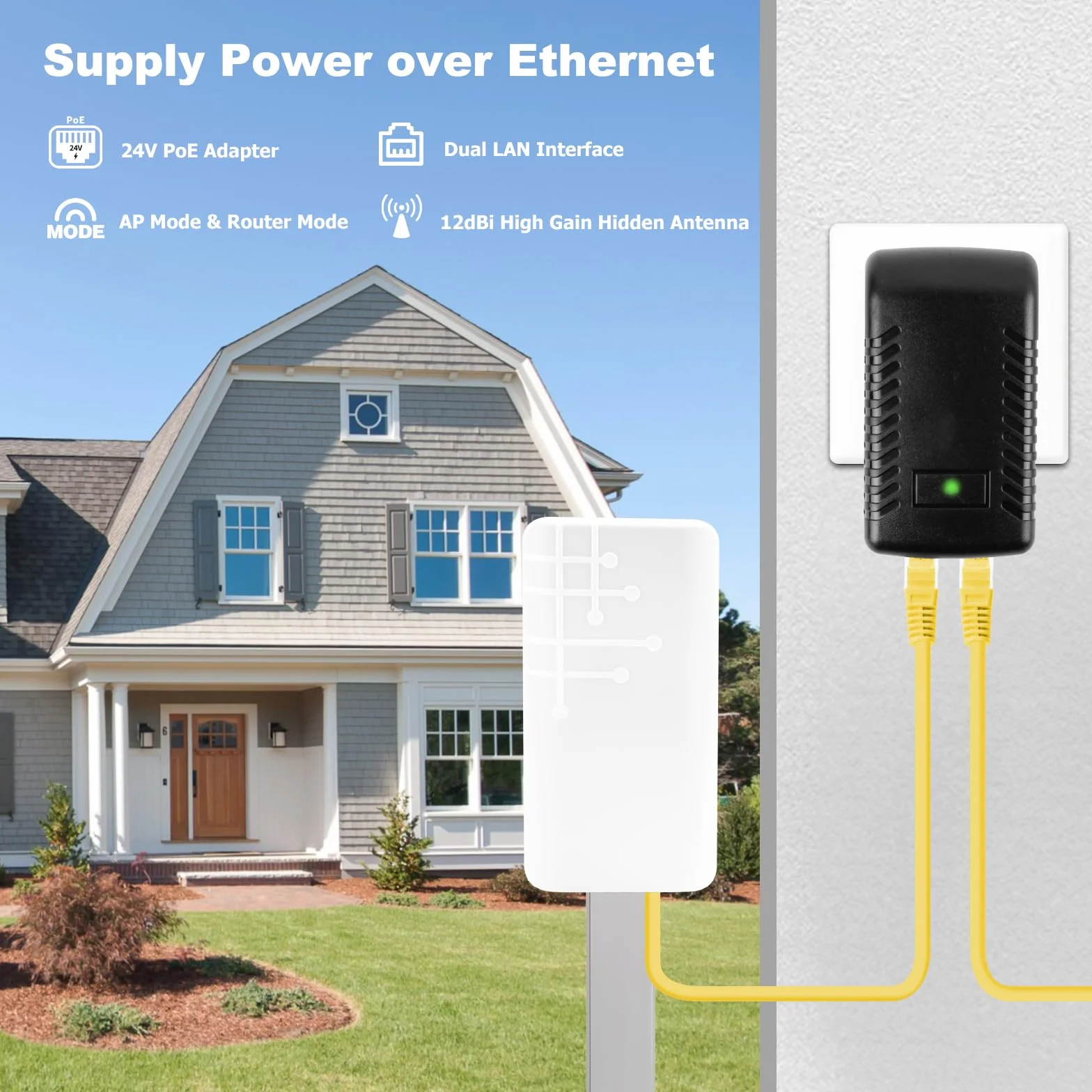 Ripetitore WiFi Esterno, 300Mbps Ripetitore WiFi Outdoor, IP65 Resistente alle Intemperie, Amplificatore Wireless Esterni con Reapter/AP/Router Mode, Compatibile con Il 99% dei Modelli