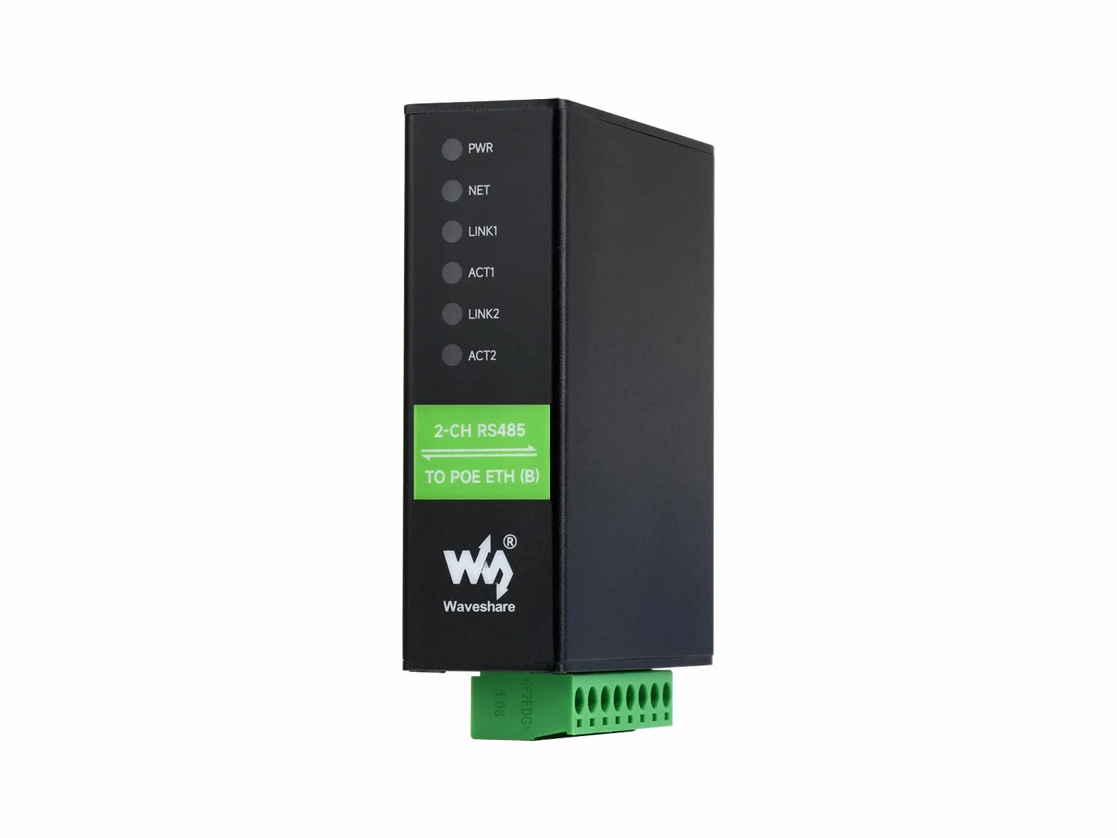 Waveshare 2-Ch RS485 to POE Ethernet Serial Server, Industrial Isolated Module, Rail-Mount