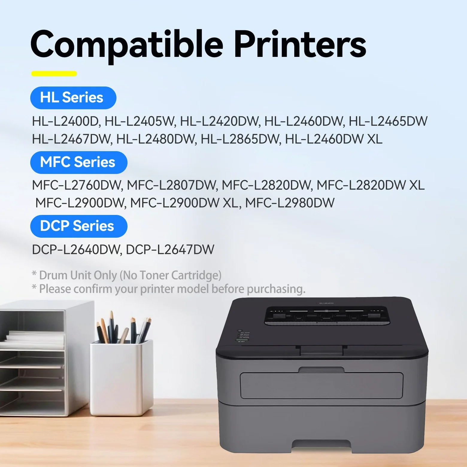 DR830 - Tamburo di ricambio per Brother DR830, TN830, TN830XL, compatibile con DCP-L2640DW HL-L2460DW XL HL-L2405W HL-L2480DW MFC-L2760DW MFC-L2820DW MFC-L2807DW HL-L2400D HL-L2865DW Stampante