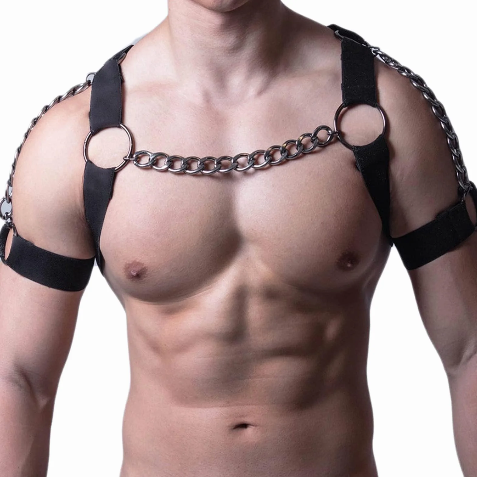 Imbracatura toracica da uomo punk nera con tracolla a gabbia cintura a catena in pelle per cosplay