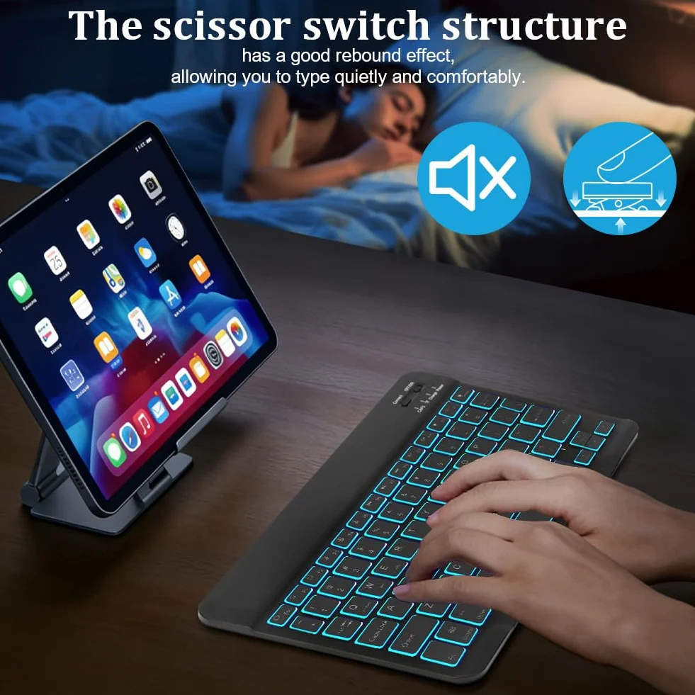 Aolso Tastiera Retroilluminata Bluetooth Set con Retroilluminazione, Ultrasottile Tastiera e Mouse Wireless Ricaricabili e Silenziosi con Supporto Telefono per iPad/Samsung/iOS/Android/Windows, Nero