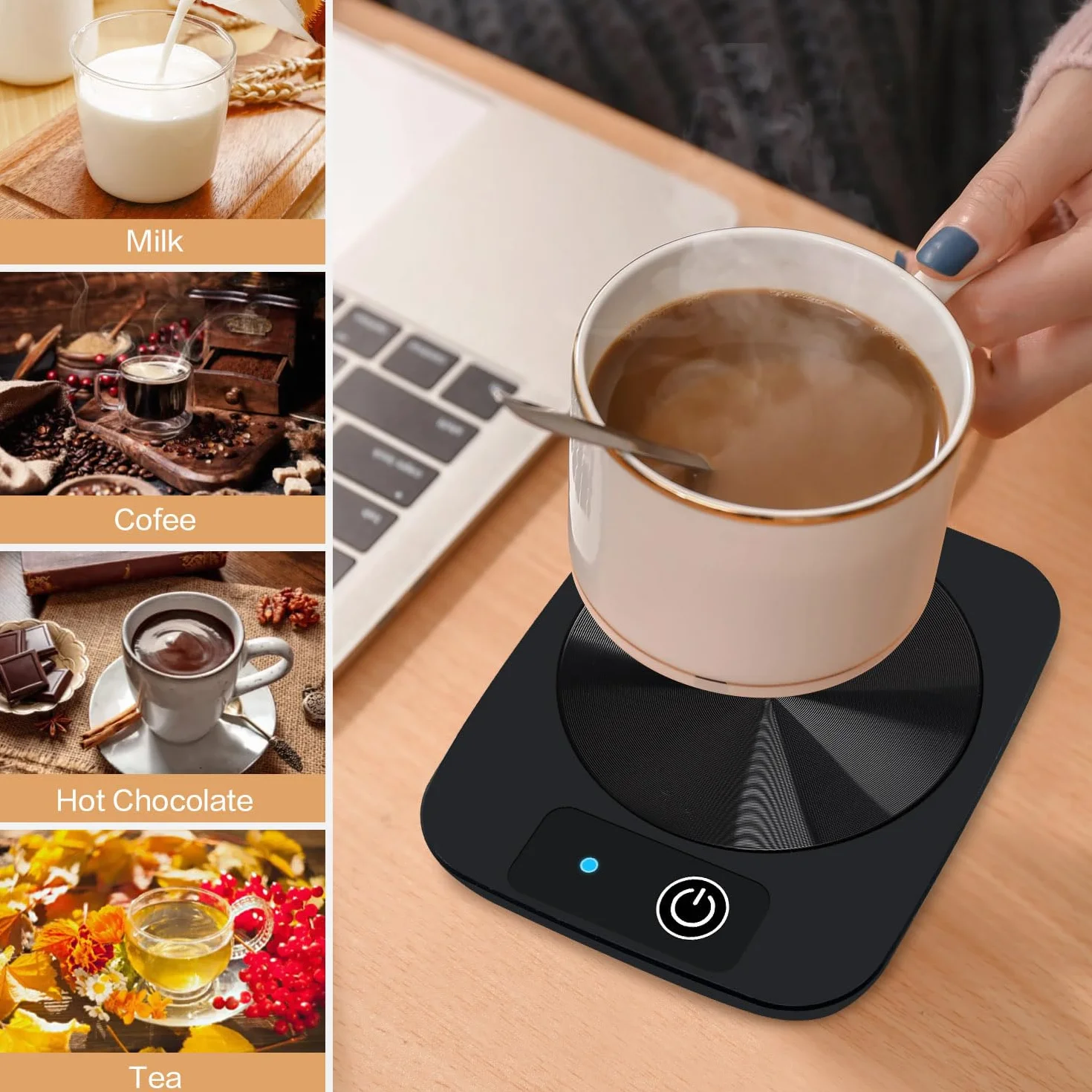 Lesipee Scalda Tazza da Caffè, Scalda Candele Intelligente, Scaldatazze Elettrico con Pannello in Alluminio per Ufficio, Scalda Bevande Elettrico per Cioccolata, Latte, per Colleghi e Amici