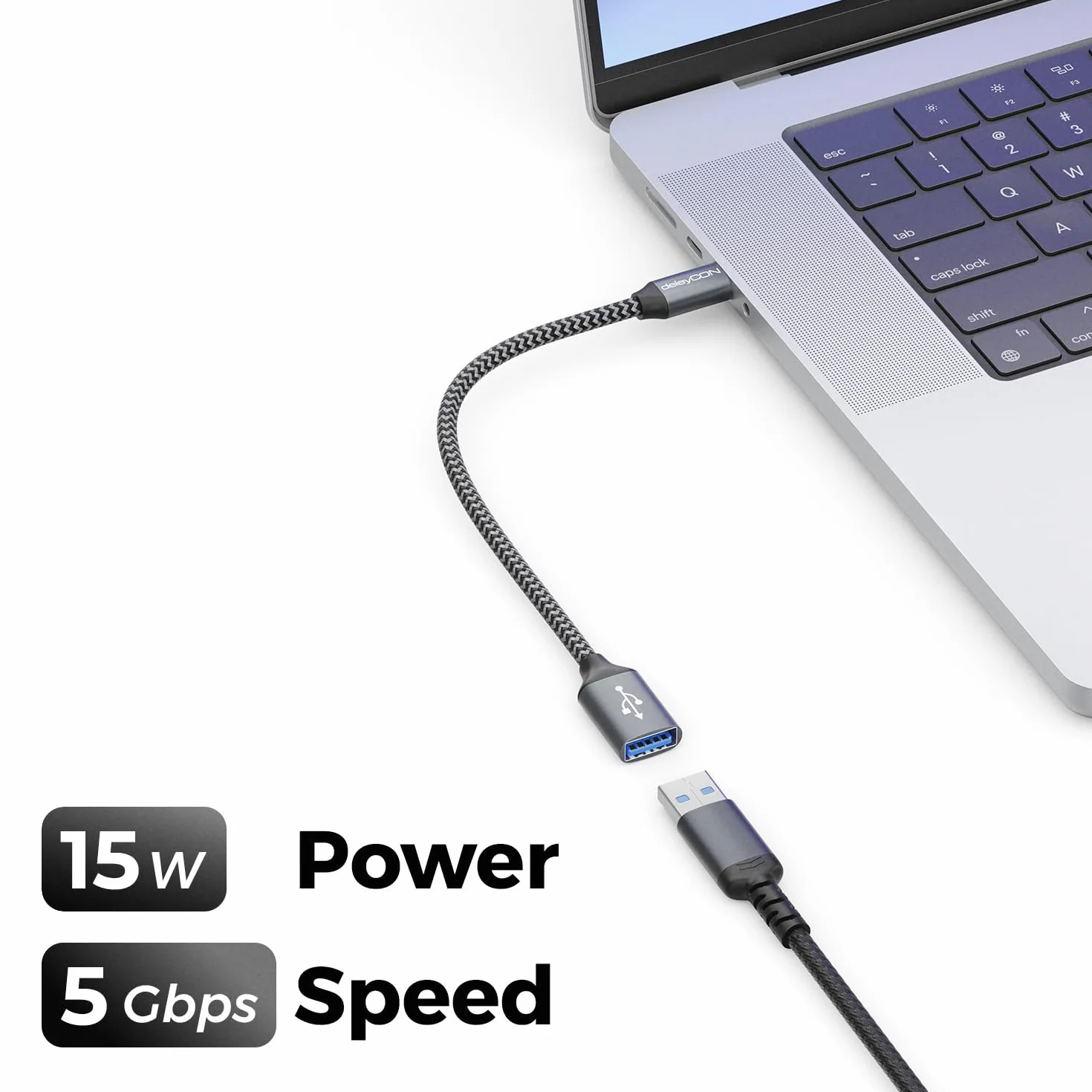 deleyCON Adattatore USB C a USB 3.0 OTG Tipo-C Connettore a Presa A - Cavo per iPhone 17/16/15, Galaxy S26/S25/S24, A56, A17, A16 Tablet, MacBook, iMac, iPad, Notebook ecc.