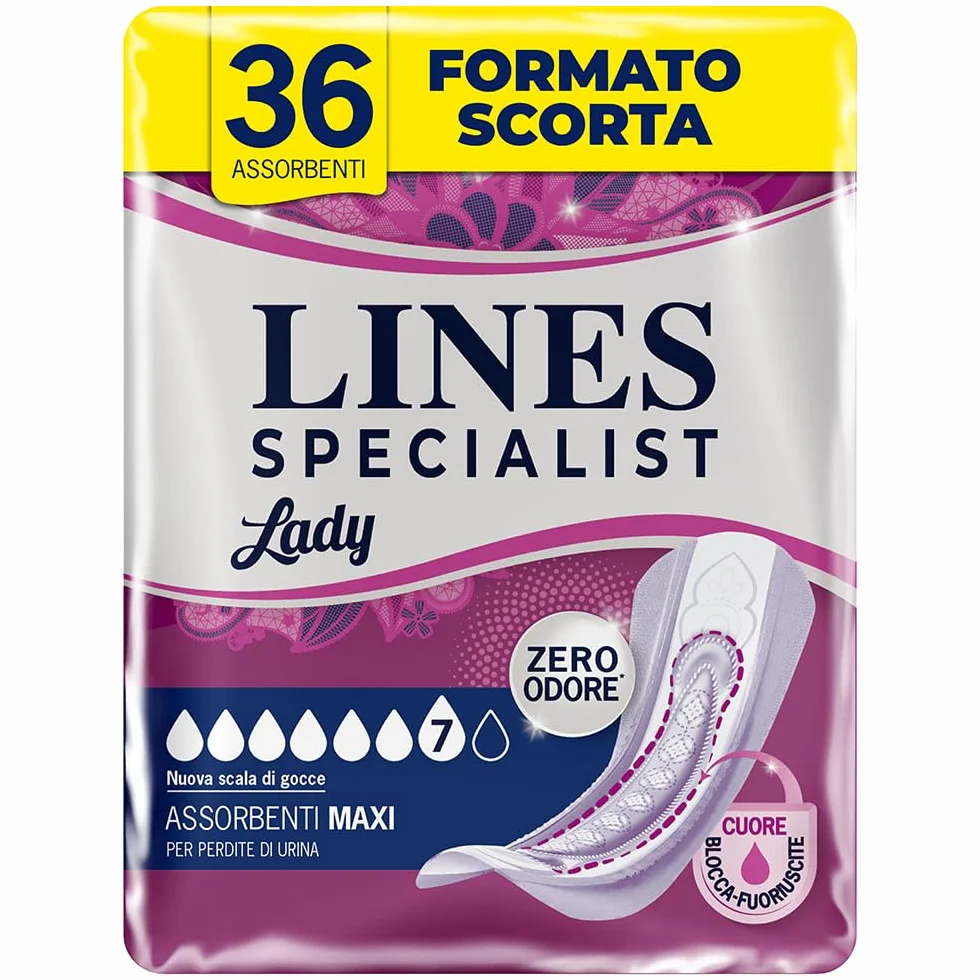 Lines Specialist Lady Maxi Assorbenti Incontinenza Donna Zero Odore Barriere Laterali 3x12 Unità