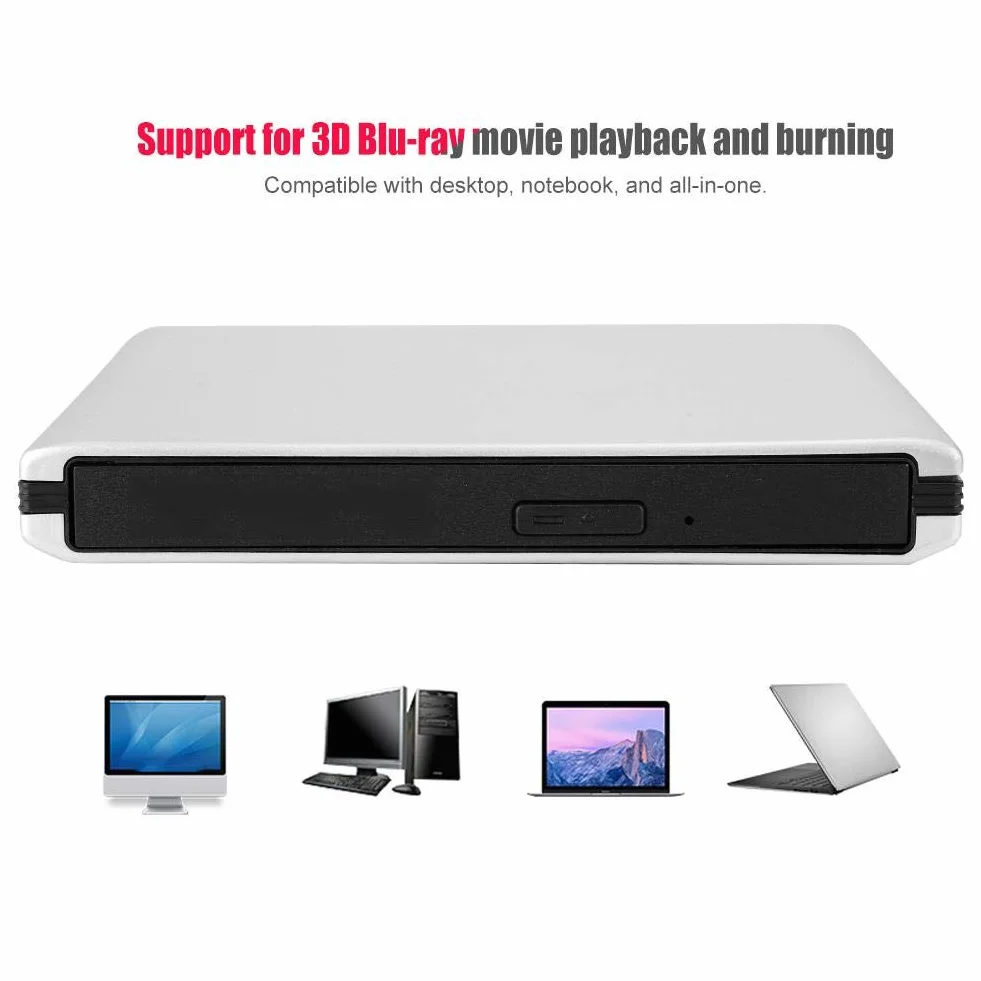 Lettore DVD CD Blu Ray esterno, lettore DVD lettore BD BD unità ottica USB 3.0 esterno supporta la riproduzione, masterizzazione di filmati D-Blu-ray, compatibile con Notebook desktop