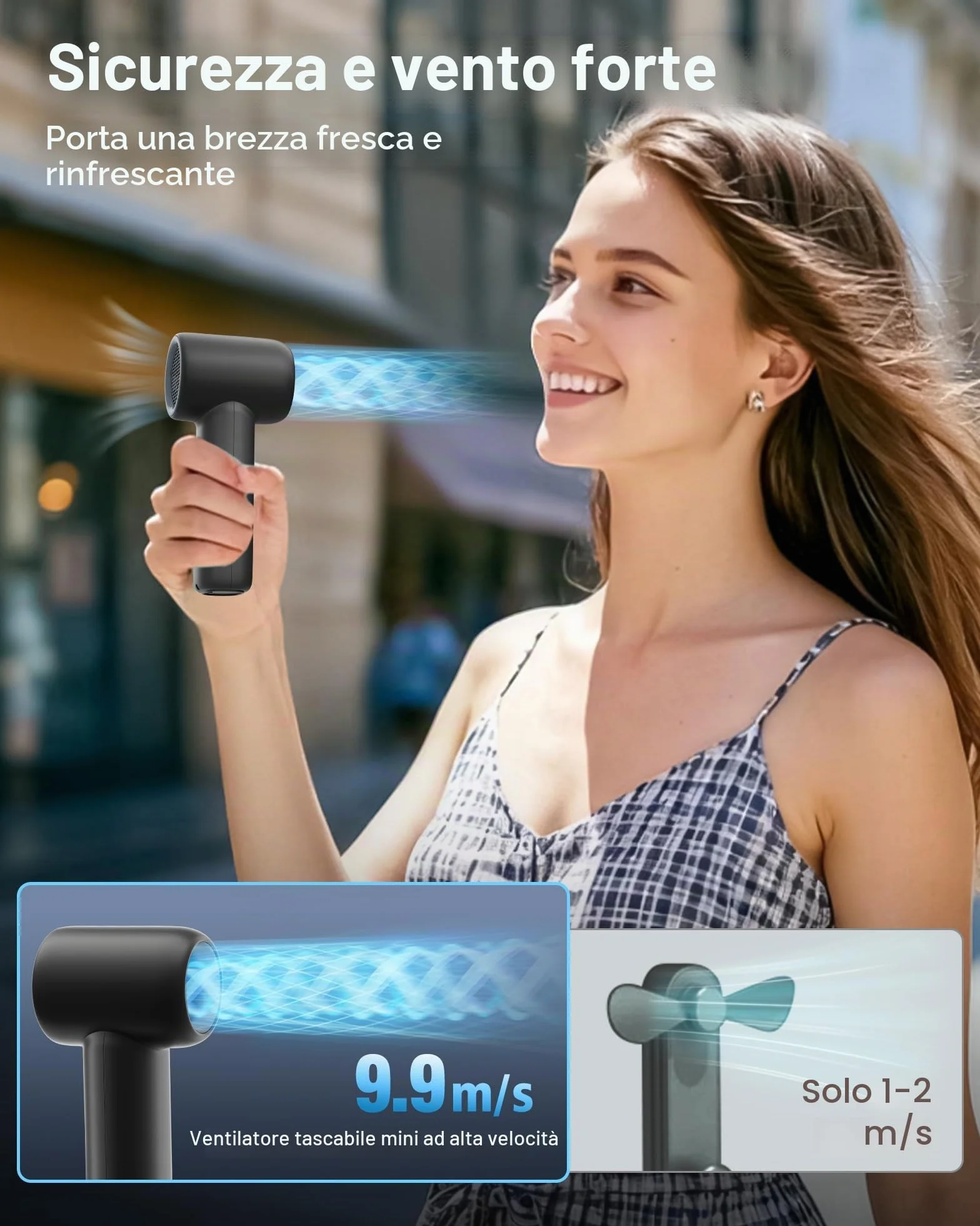 WHATOOK Mini ventilatore portatile, Ventilatore Turbo Portatile, Personale Ricaricabile USB ventilatore a batteria, Piccolo Ventilatore Tascabile a Batteria con 5 velocità