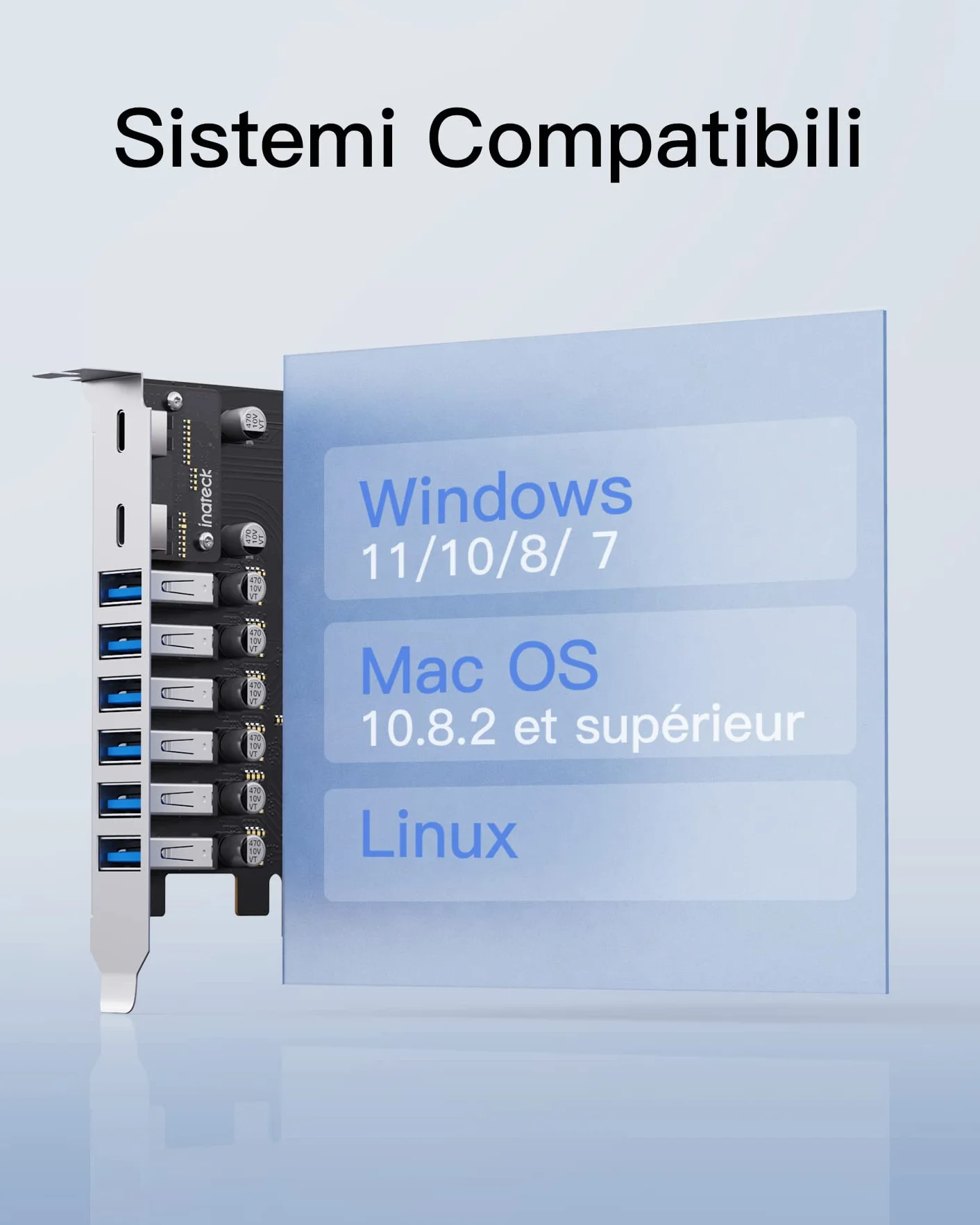 Inateck Scheda PCIe to USB 3.2 Gen 2, Ricarica USB C PD, 2 Porte USB C e 6 Porte USB A con Larghezza di Banda Totale di 16 Gbps, KU8212