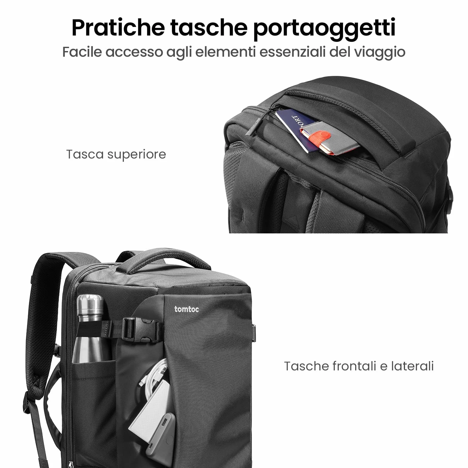 tomtoc Zaino Viaggio 40L, Adatto alla TSA, Omologato per il Volo, Bagaglio a Mano per Viaggi d'Affari, Resistente all'Acqua, Zaino Aereo Grande, zaini per Portatili fino a 17,3 Pollici, Senza PFAS