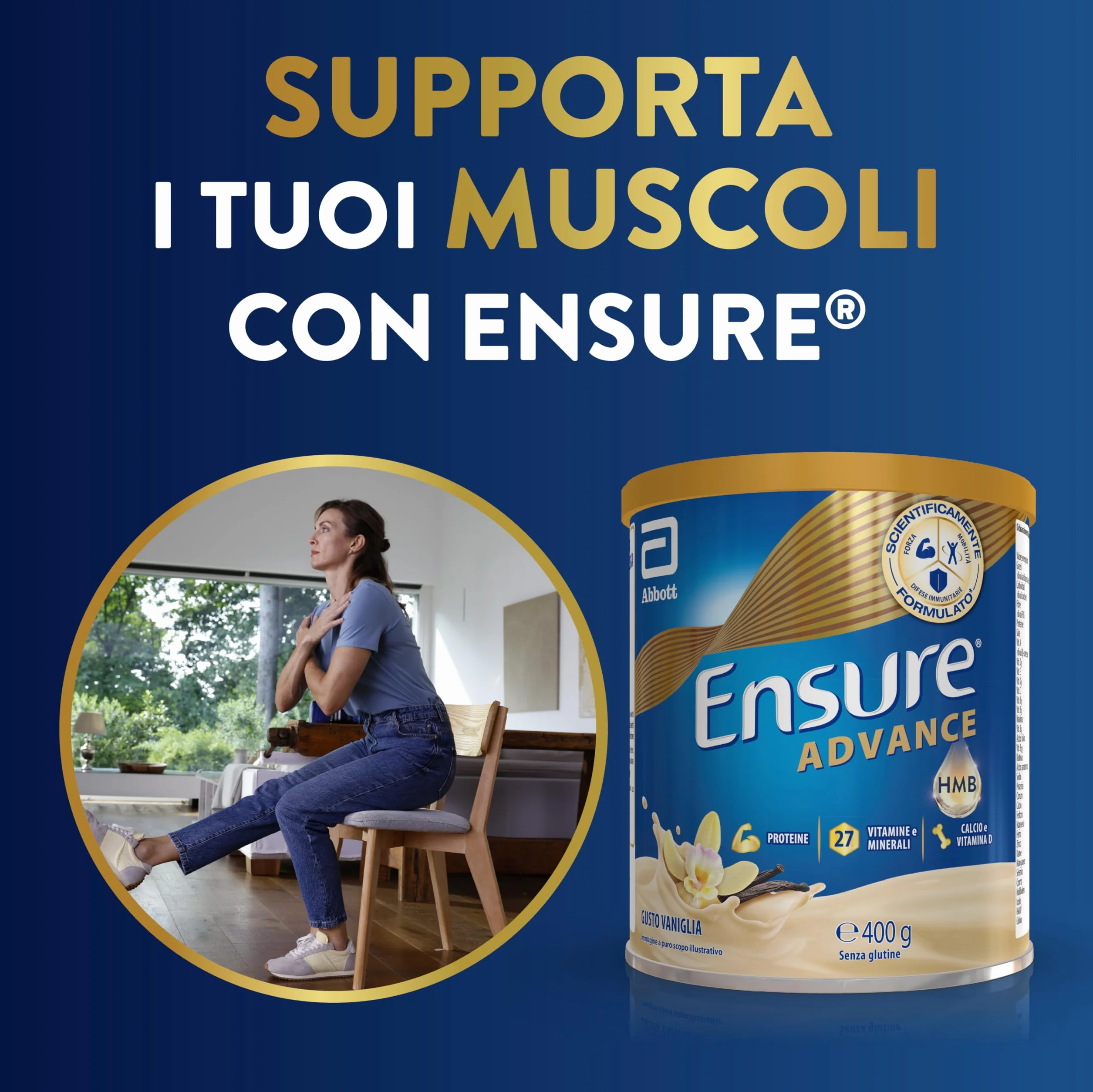 Ensure Advance Integratore Alimentare Proteico in Polvere 400g Gusto Vaniglia 27 Vitamine Minerali Proteine Calcio HMB