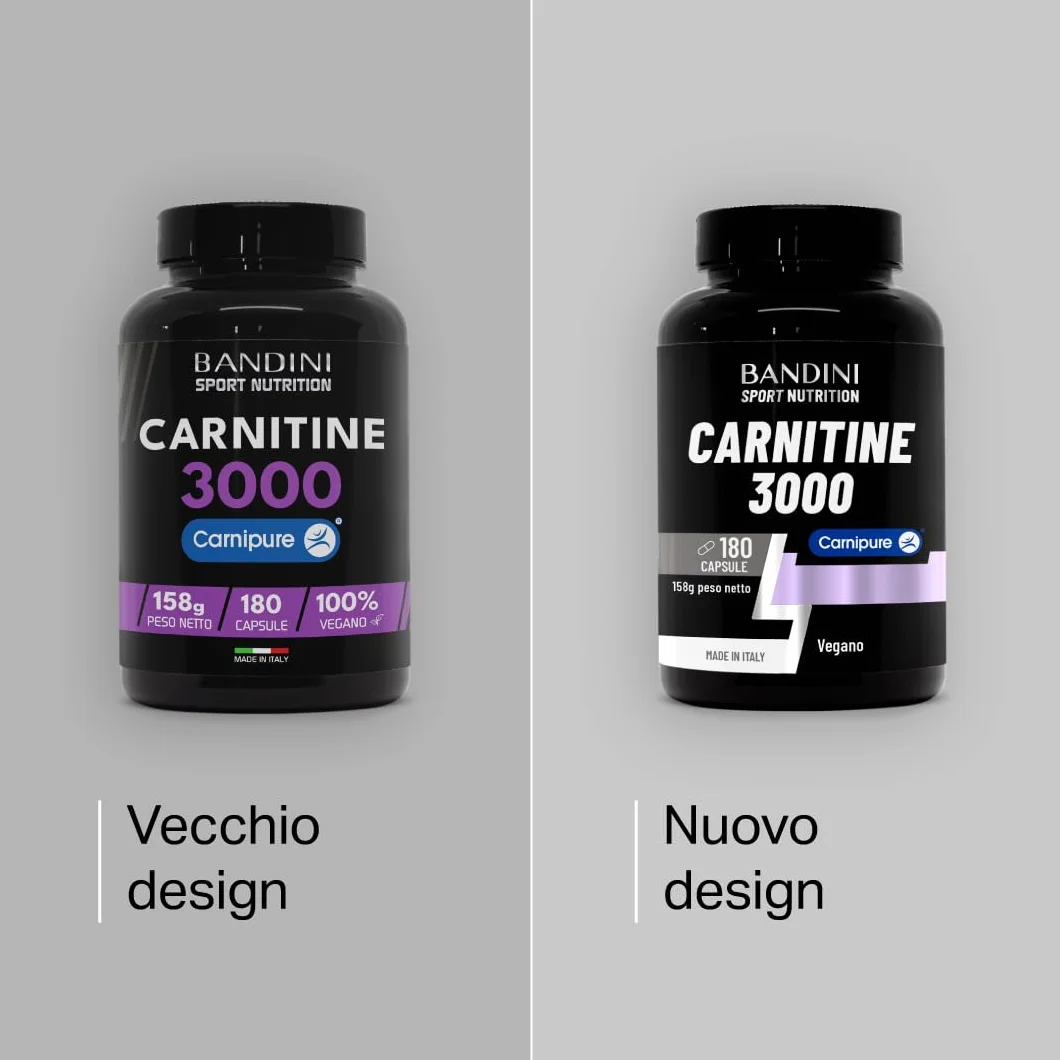 Bandini L Carnitina 3000 180 capsule vegane Carnipure Alto Dosaggio Integratore Sportivo Tartrato L-Carnitina