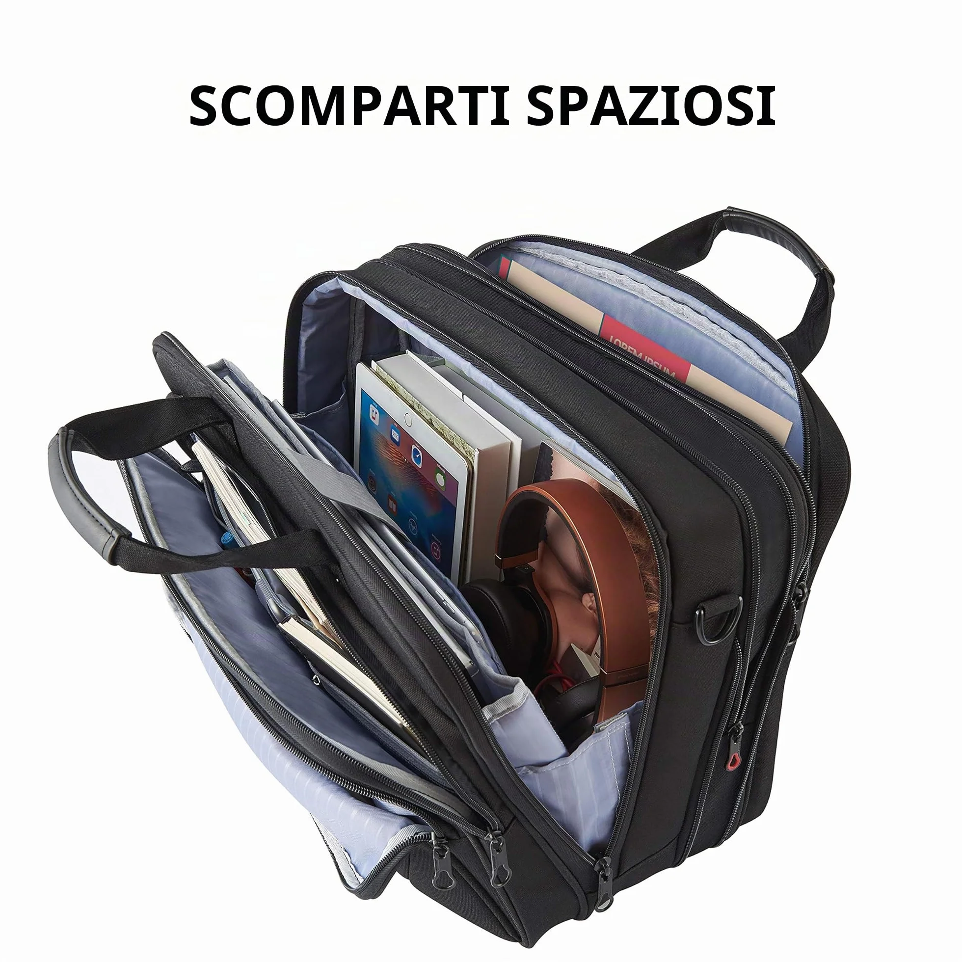 KROSER Borsa per Laptop Cartella per Laptop Premium Adatto per Laptop fino a 17,3 Pollici Borsa a Tracolla Espandibile a Tracolla Borsa per Computer per Viaggi/Affari/Scuola/Uomini/Donne-Nero