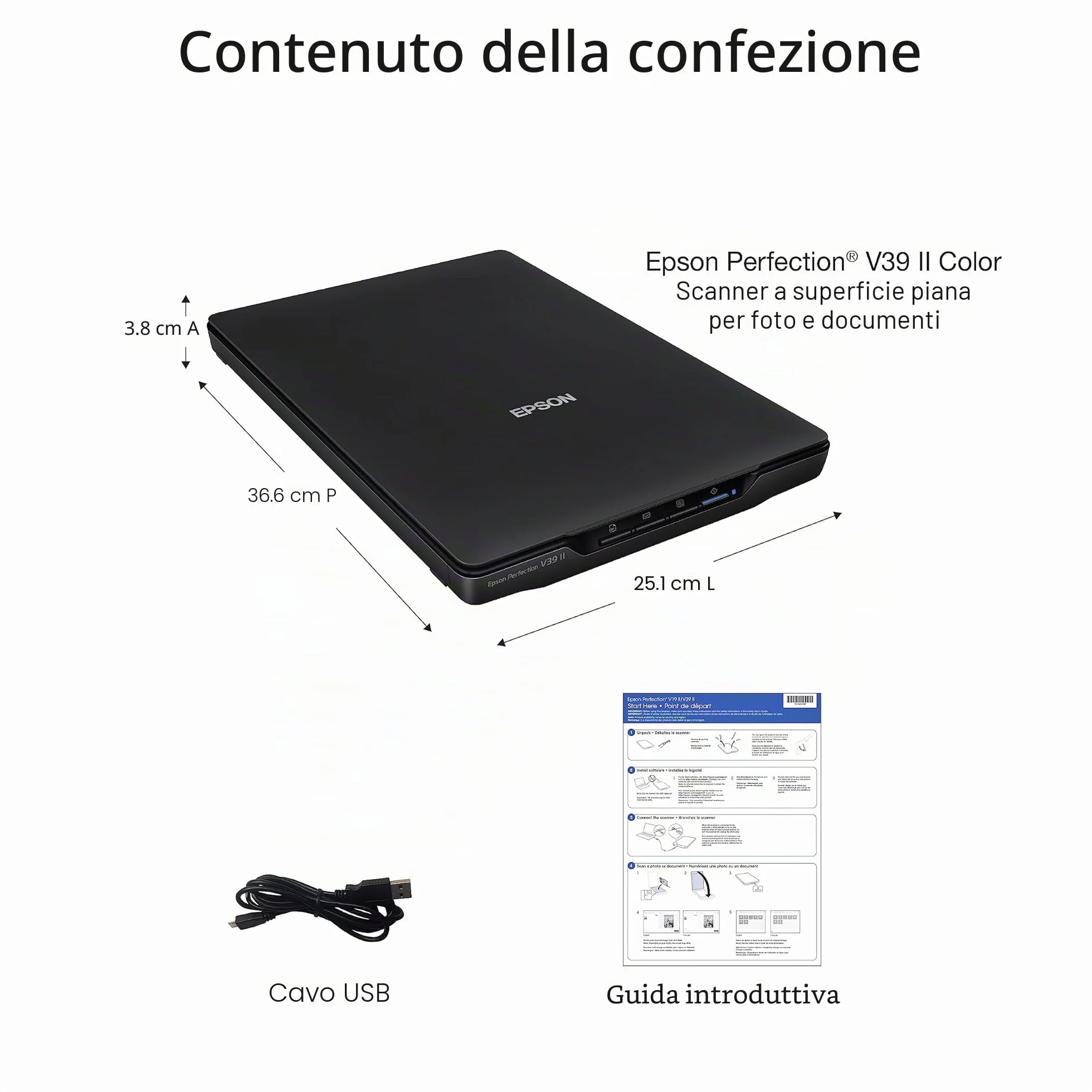 Epson Perfection V39 II - Scanner piatto per foto e documenti a colori con risoluzione ottica 4800 dpi, scansione su cloud, alimentazione USB e coperchio rimovibile