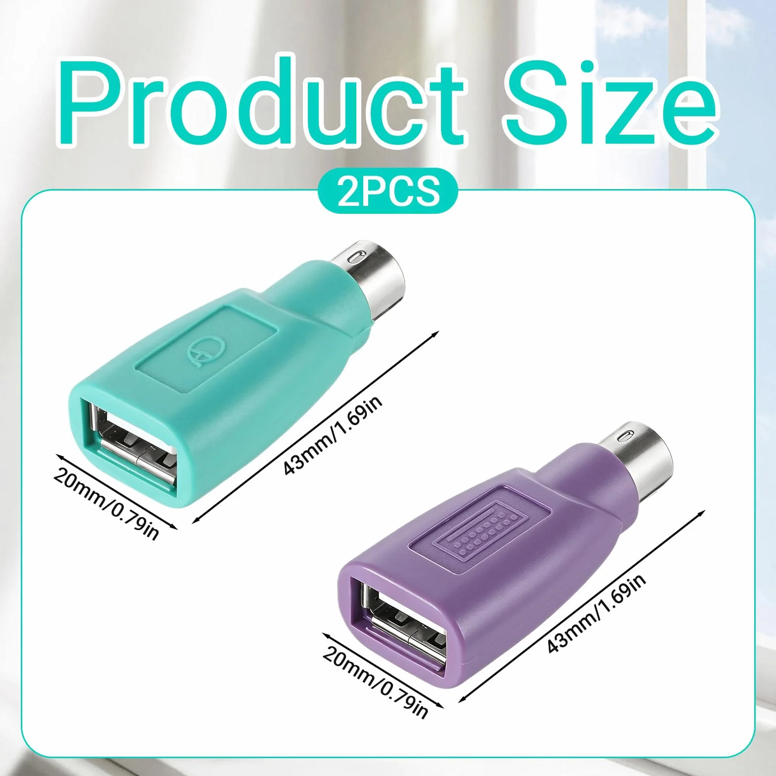 Xthrotsenk 2 adattatori PS/2 a USB-A da maschio a femmina, adattatori per tastiera PS2, jack PS-2, spina USB A, ricambio per mouse, tastiera, PC, laptop, notebook, viola/verde