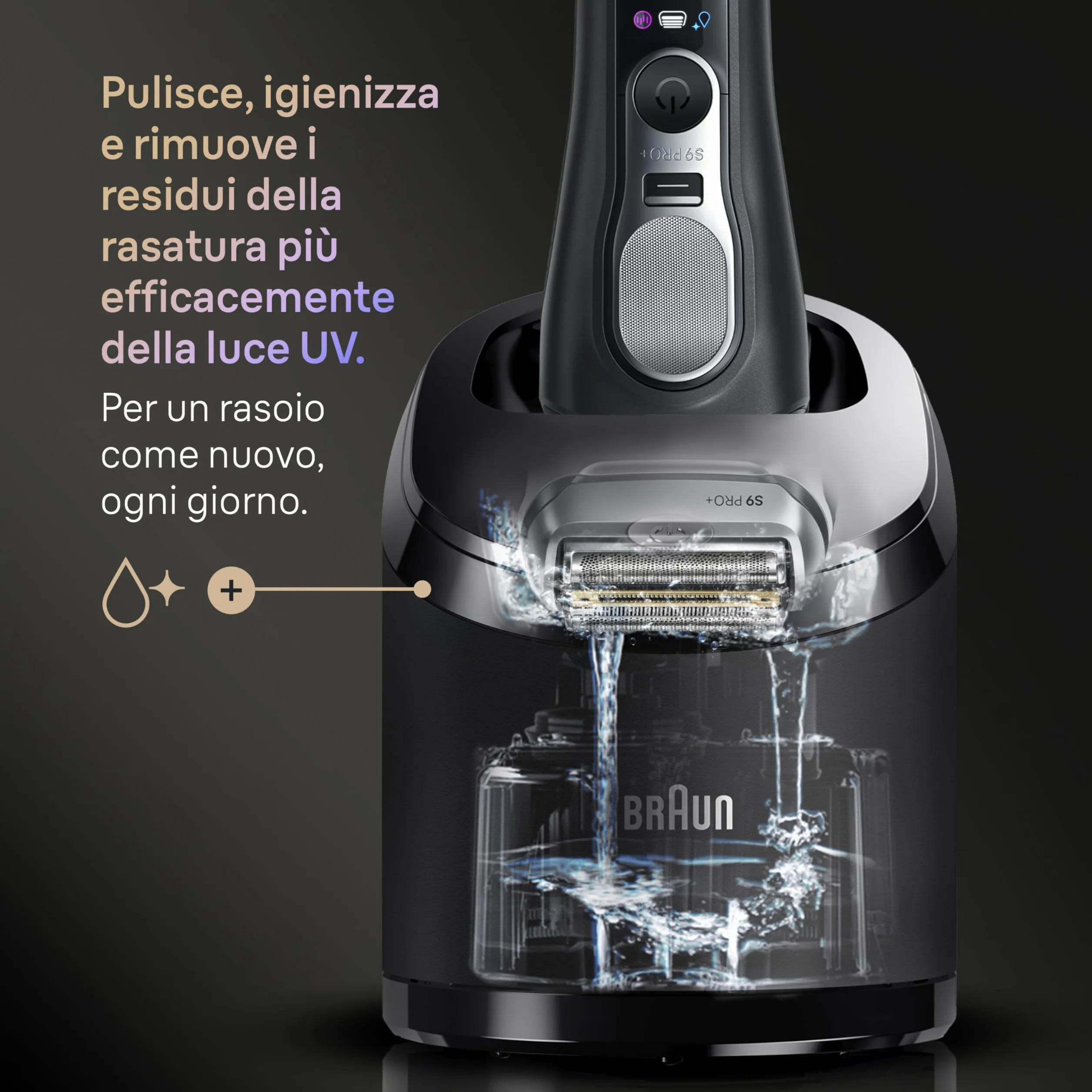 Braun Serie 9 PRO Rasoio Elettrico Barba Wet&Dry 5+1 Lame Precisione 60 Min Testina Ricambio Stazione SmartCare 6in1 Nero
