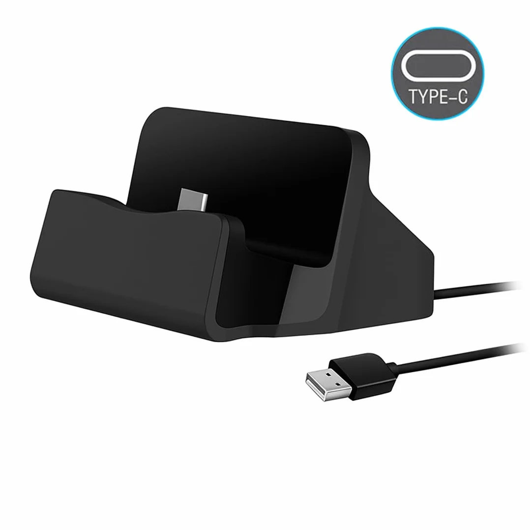 P59CS Bolwins USB Type-C - Docking station con cavo da 1 m - Stazione di ricarica da scrivania - Docking station per smartphone con porta USB-C - Sincronizzazione e ricarica - 5 V - Nero