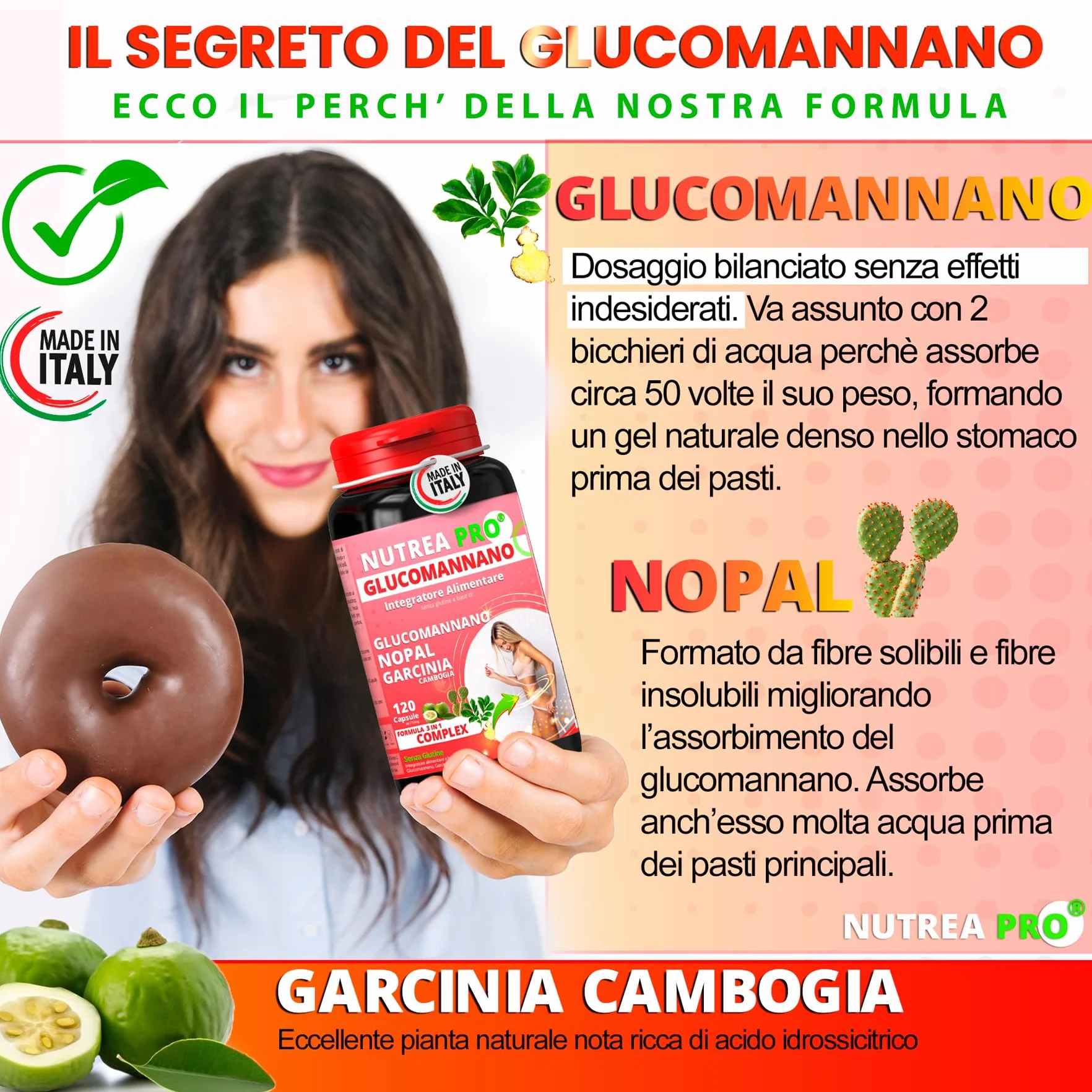 Glucomannano Forte 4200mg Integratore Fibre Naturali 120 Capsule Made in Italy NUTREAPRO®
