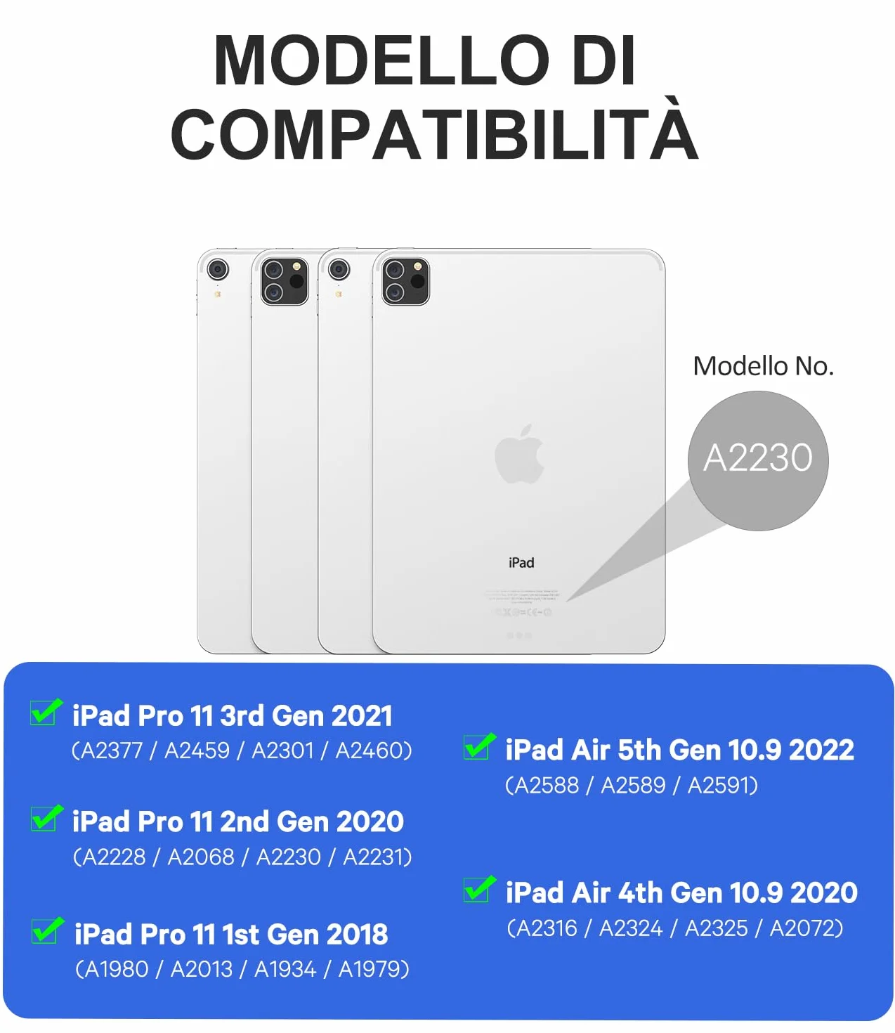 CHESONA Tastiera per iPad Air 11 M3 2025/M2 2024&Pro 11 (4/3/2/1 Generazione) con Touchpad, Staccabile Tastiera per iPad Air 5 /Air 4 Gen. 10.9”, 2 Canali BT, Italiano ‎QWERTY, Nero