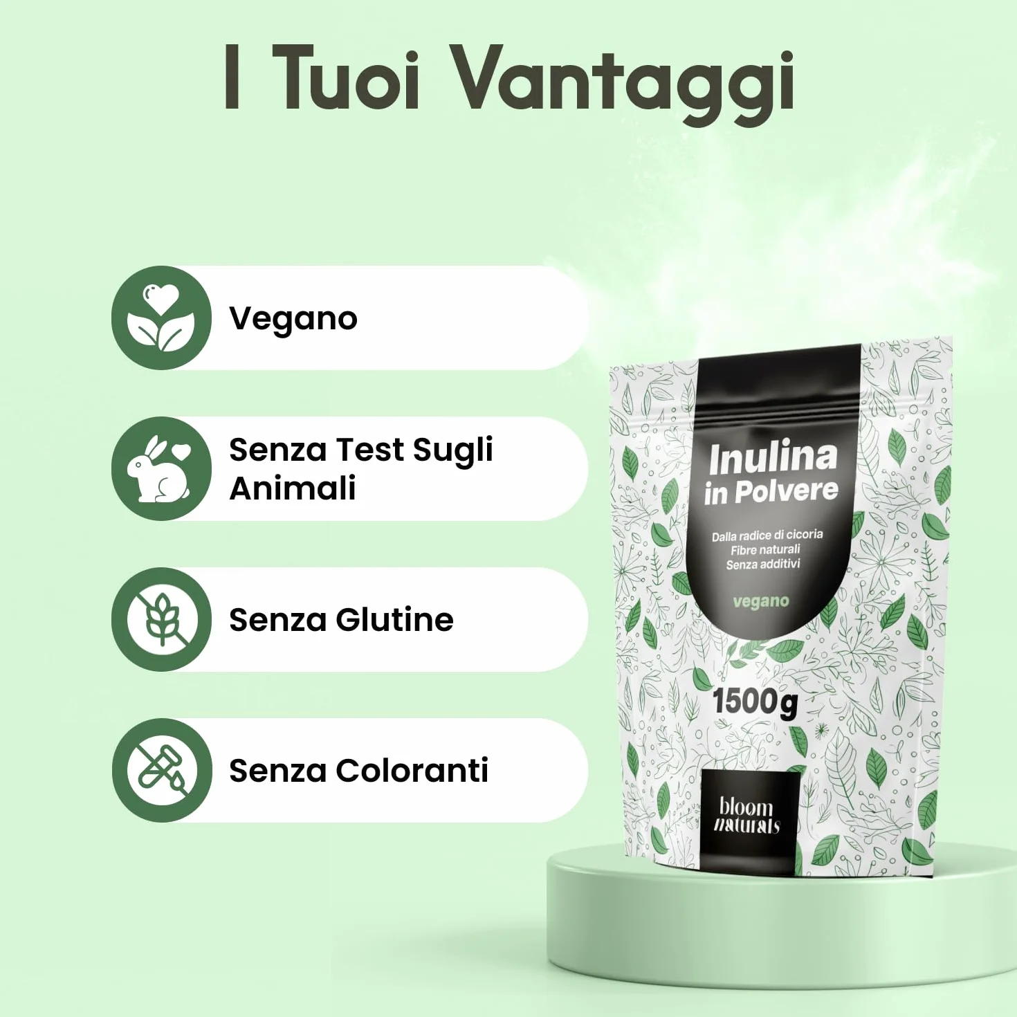 Fibra di Cicoria in Polvere 1500g Senza Additivi Vegana Prodotta in Germania