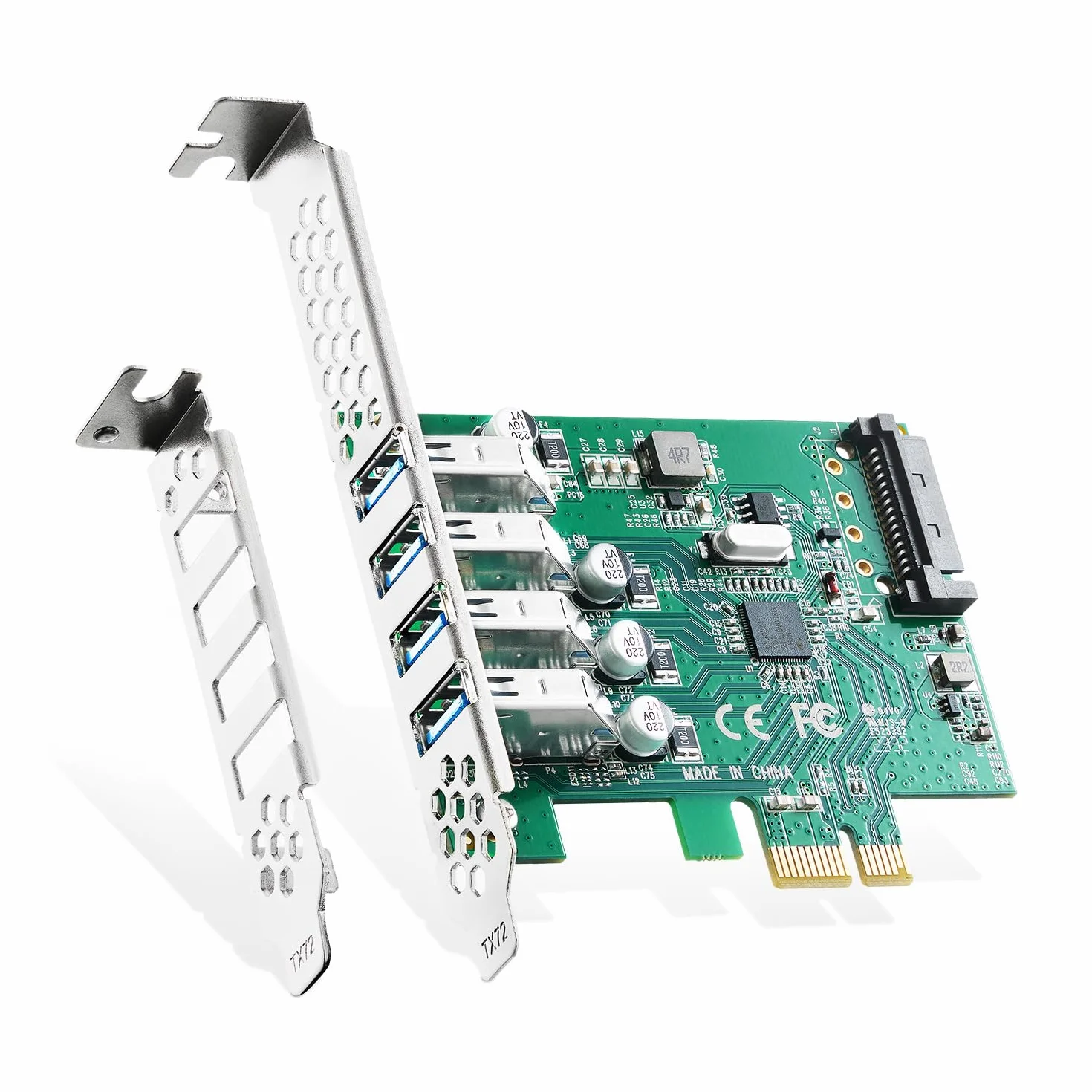 Binardat Scheda di espansione PCIE a 4 porte USB 3.0, alimentata autonomamente, staffa a basso profilo, adattatore controller hub USB3 per Windows 10/11