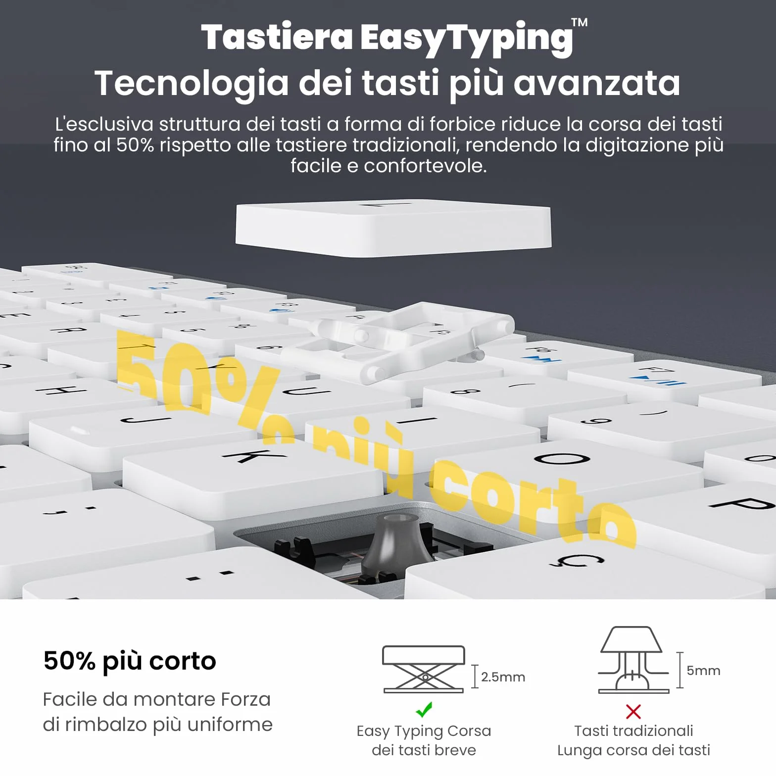 Tastiera e Mouse Wireless - cimetech Tastiera Wireless Ricaricabile 2.4G, Layout Italiano QWERTY, Tastiera Design Ergonomico, Ultra Sottile per Computer/Desktop/PC/Laptop/Windows 10/8/7 (argenteo）