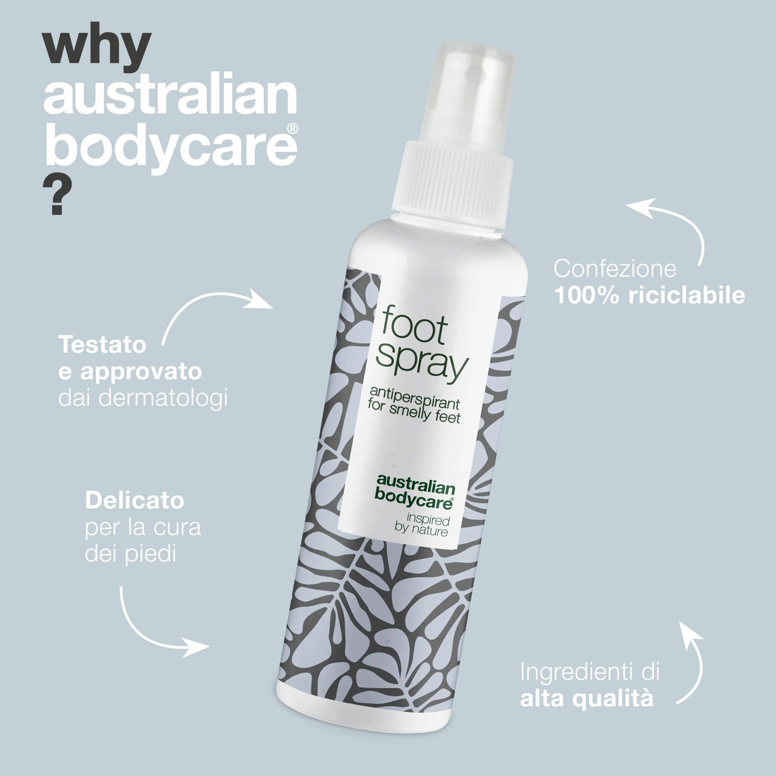 Australian Bodycare Foot Spray 150 ml Deodorante Anti traspirante per Odore Piedi Trattamento Funghi Piede Atleta